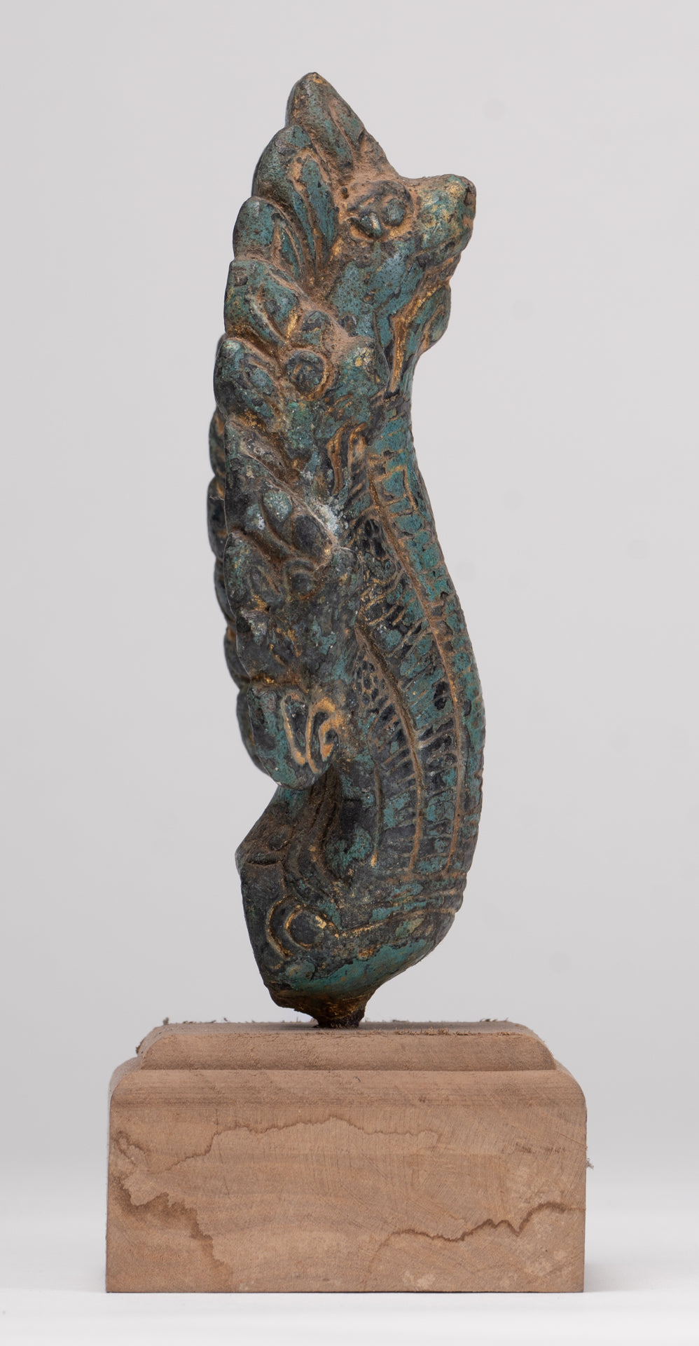 Naga Statue - Antique Khmer Style Bronze Protective Naga, Snake or Serpent Statue - 17cm/7"