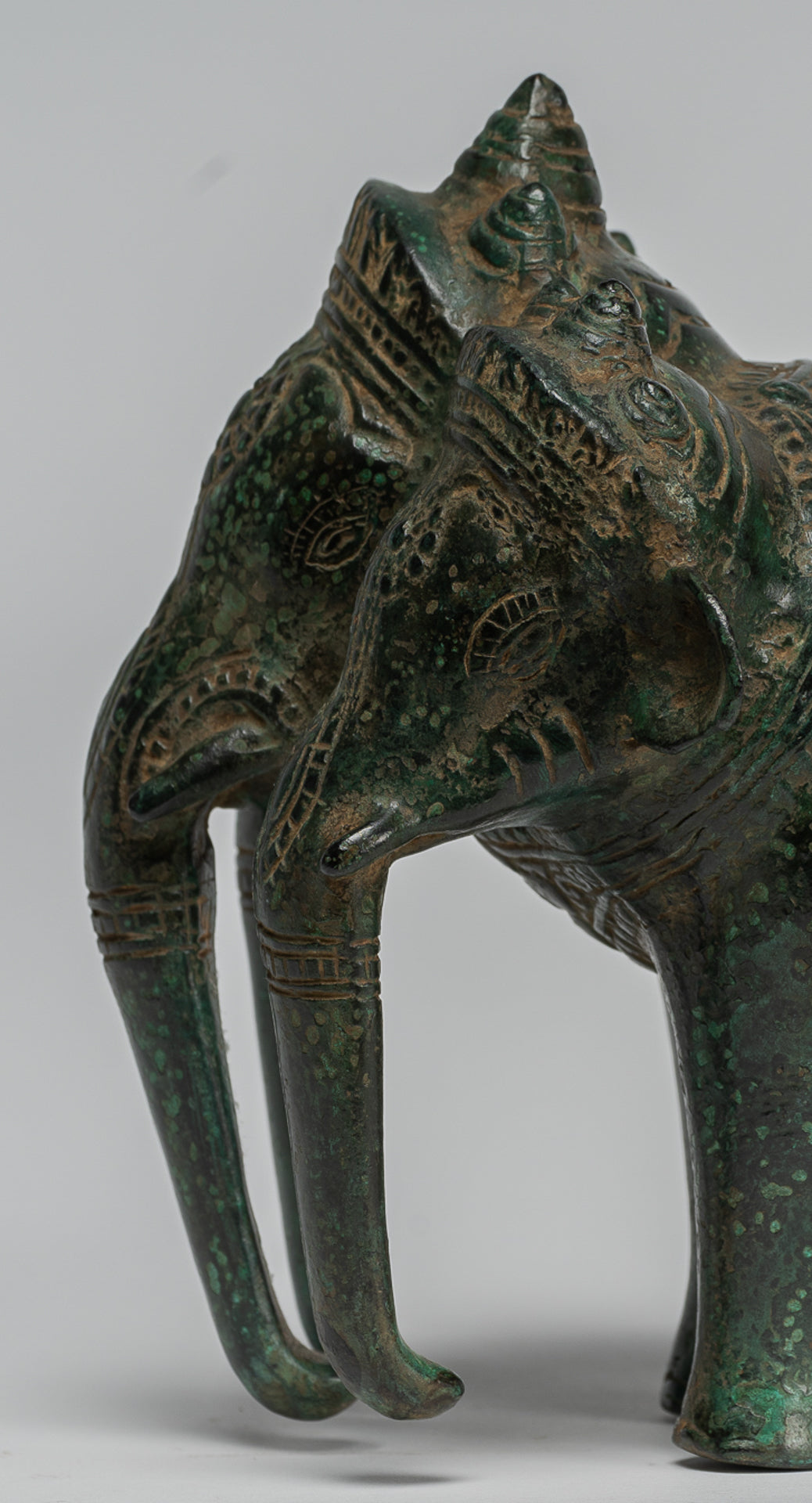 Bronze de style khmer antique Erawan Airavata ou statue d'éléphant - 18 cm / 7 "de haut