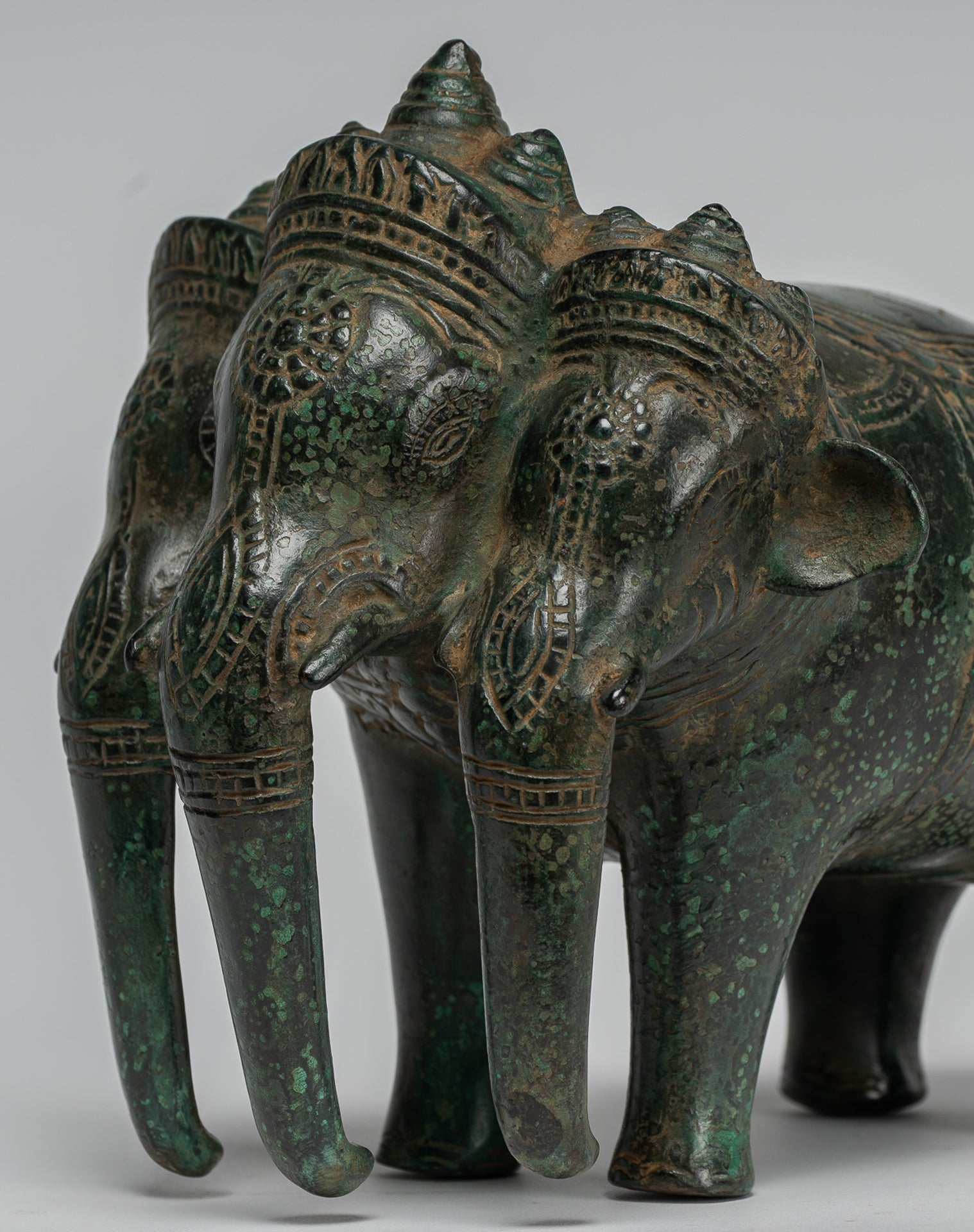 Bronze de style khmer antique Erawan Airavata ou statue d'éléphant - 18 cm / 7 "de haut