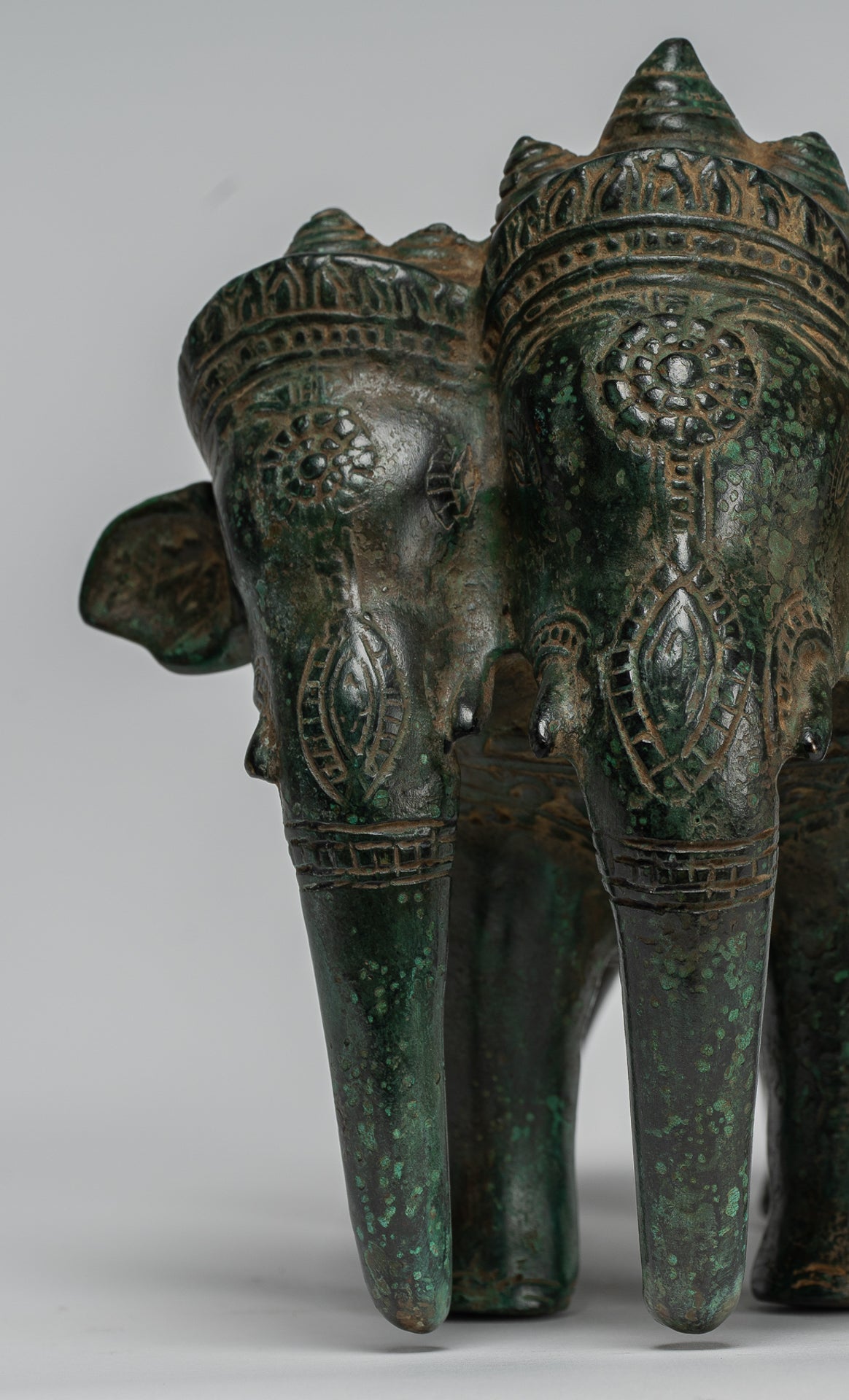 Bronze de style khmer antique Erawan Airavata ou statue d'éléphant - 18 cm / 7 "de haut