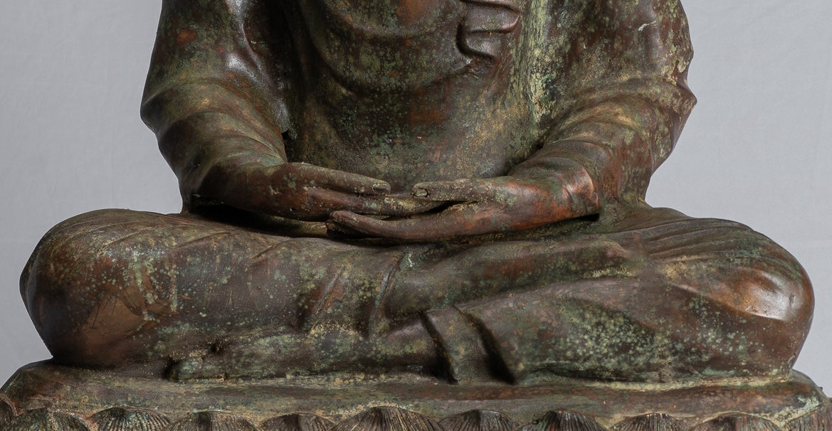 Indian Buddha Statue - Antique Gandhara Style Bronze Meditation Buddha Statue - 70cm/28"
