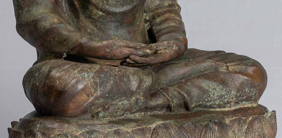 Indian Buddha Statue - Antique Gandhara Style Bronze Meditation Buddha Statue - 70cm/28"