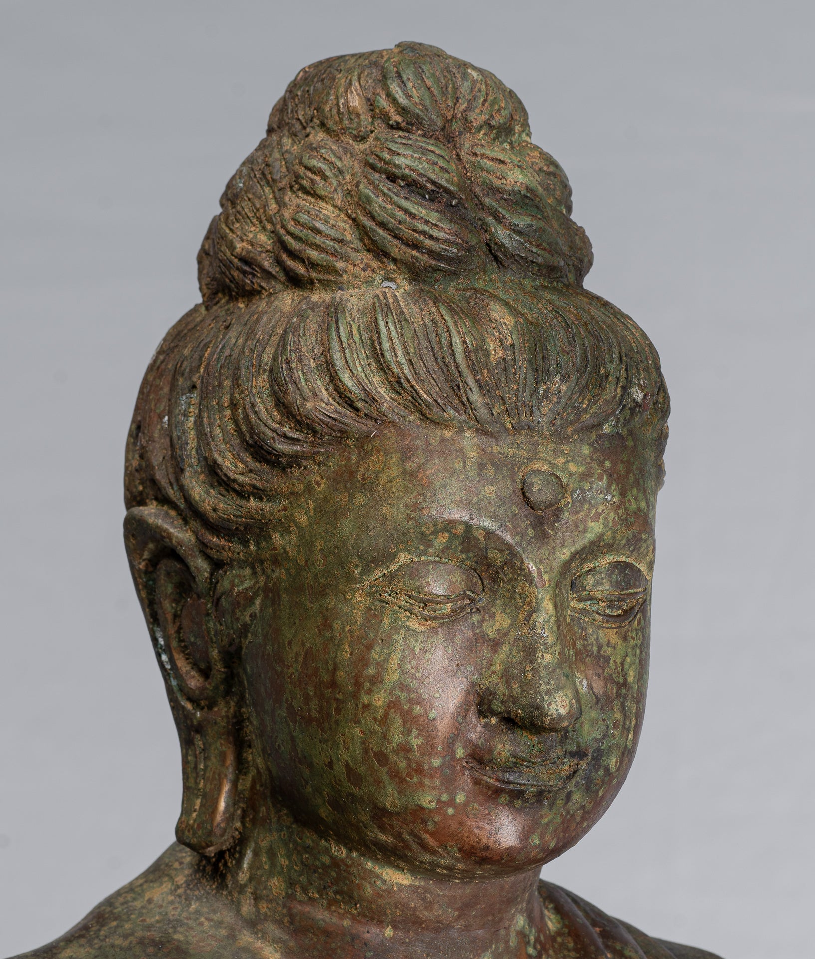 Indian Buddha Statue - Antique Gandhara Style Bronze Meditation Buddha Statue - 70cm/28"
