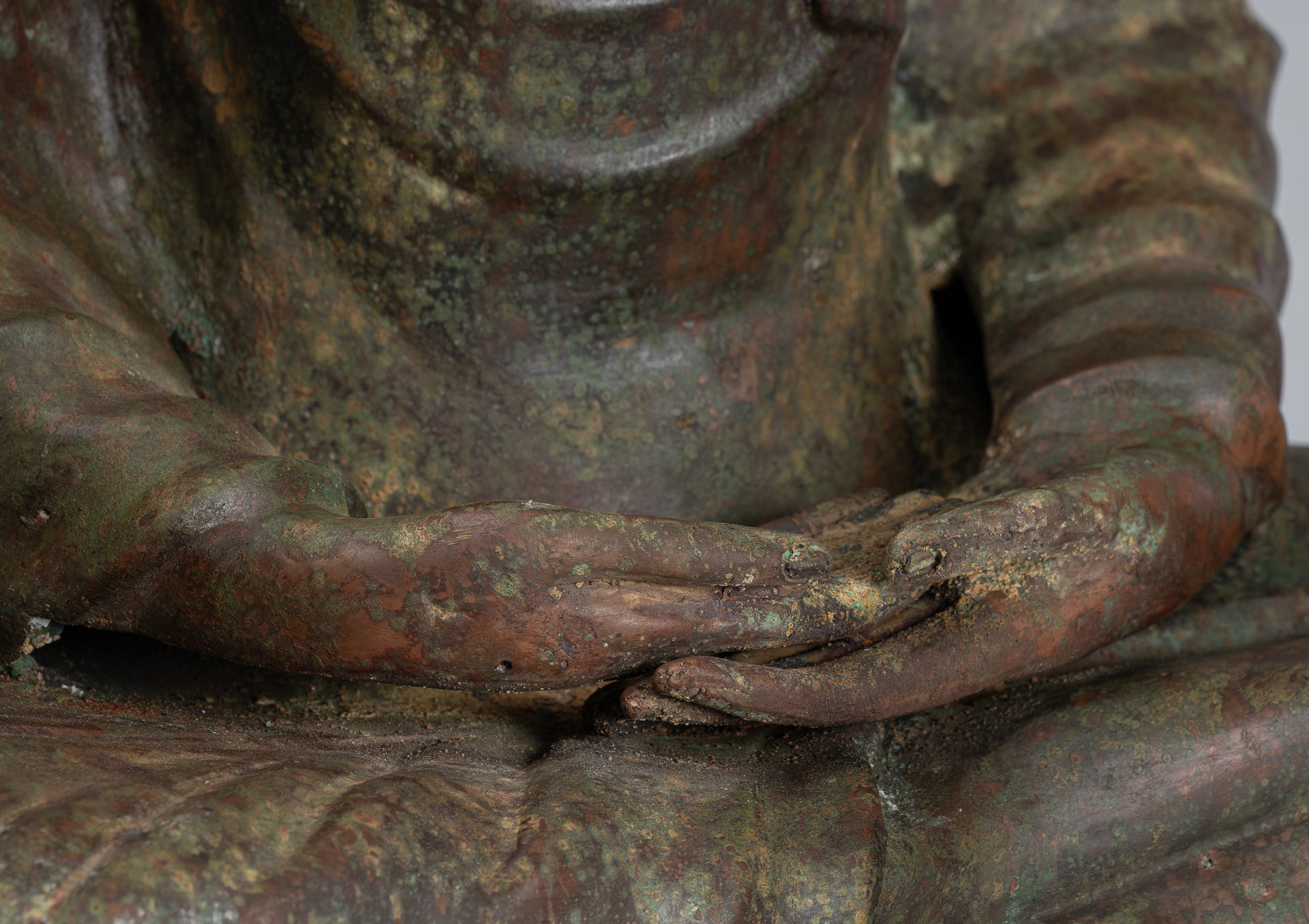 Indian Buddha Statue - Antique Gandhara Style Bronze Meditation Buddha Statue - 70cm/28"