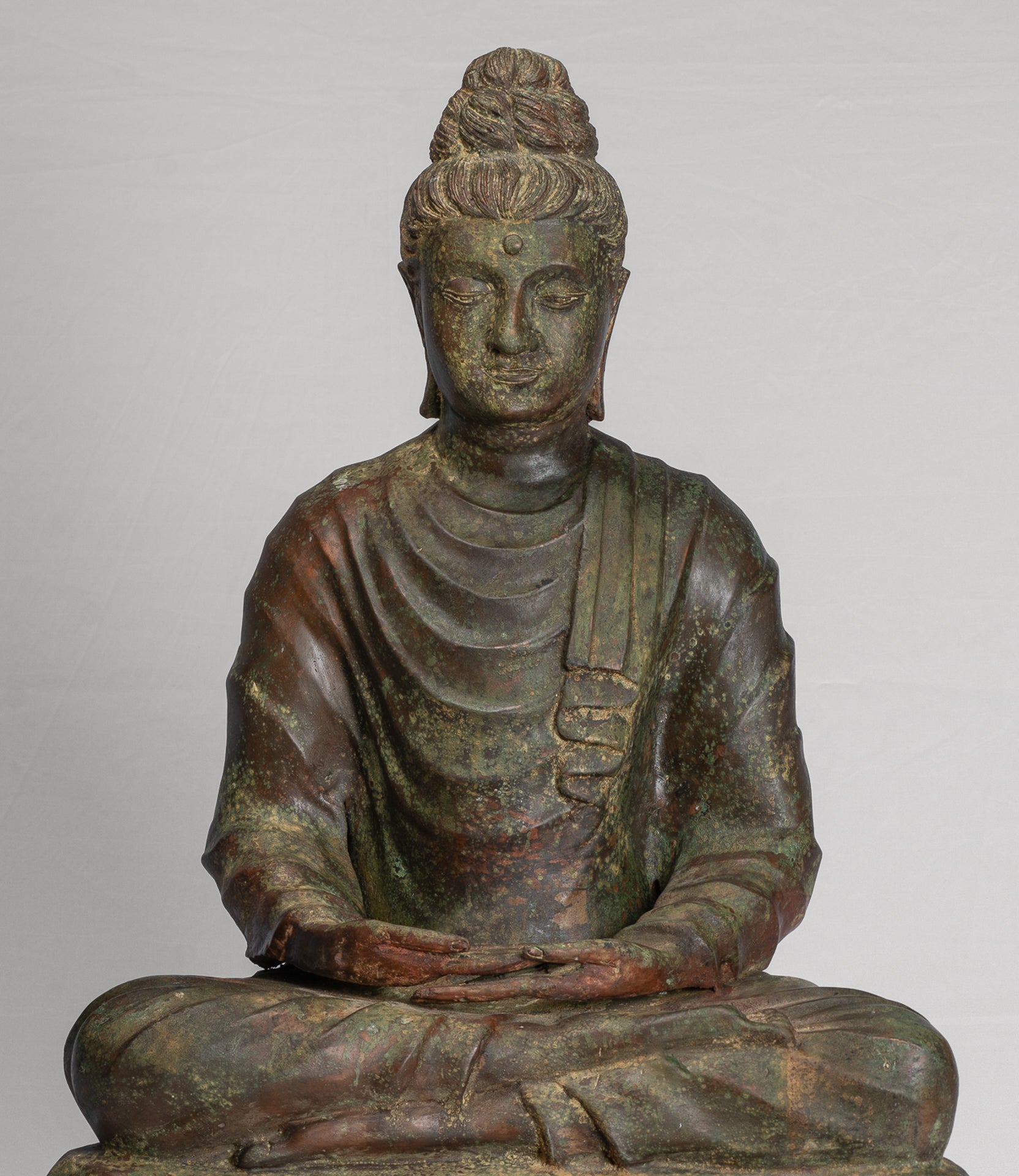 Indian Buddha Statue - Antique Gandhara Style Bronze Meditation Buddha Statue - 70cm/28"