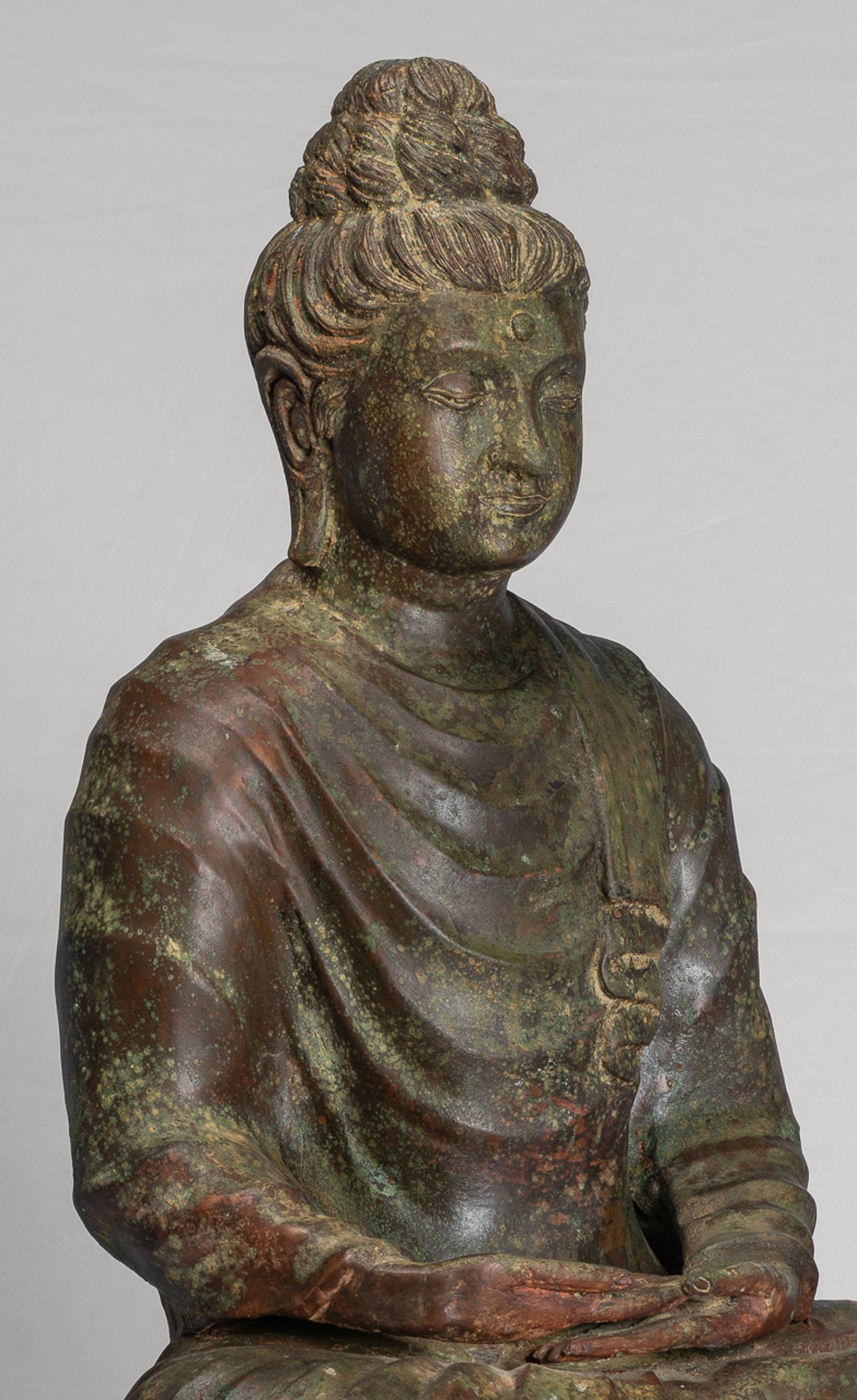 Indian Buddha Statue - Antique Gandhara Style Bronze Meditation Buddha Statue - 70cm/28"