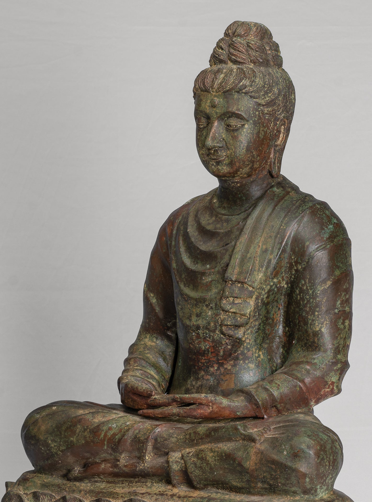 Indian Buddha Statue - Antique Gandhara Style Bronze Meditation Buddha Statue - 70cm/28"