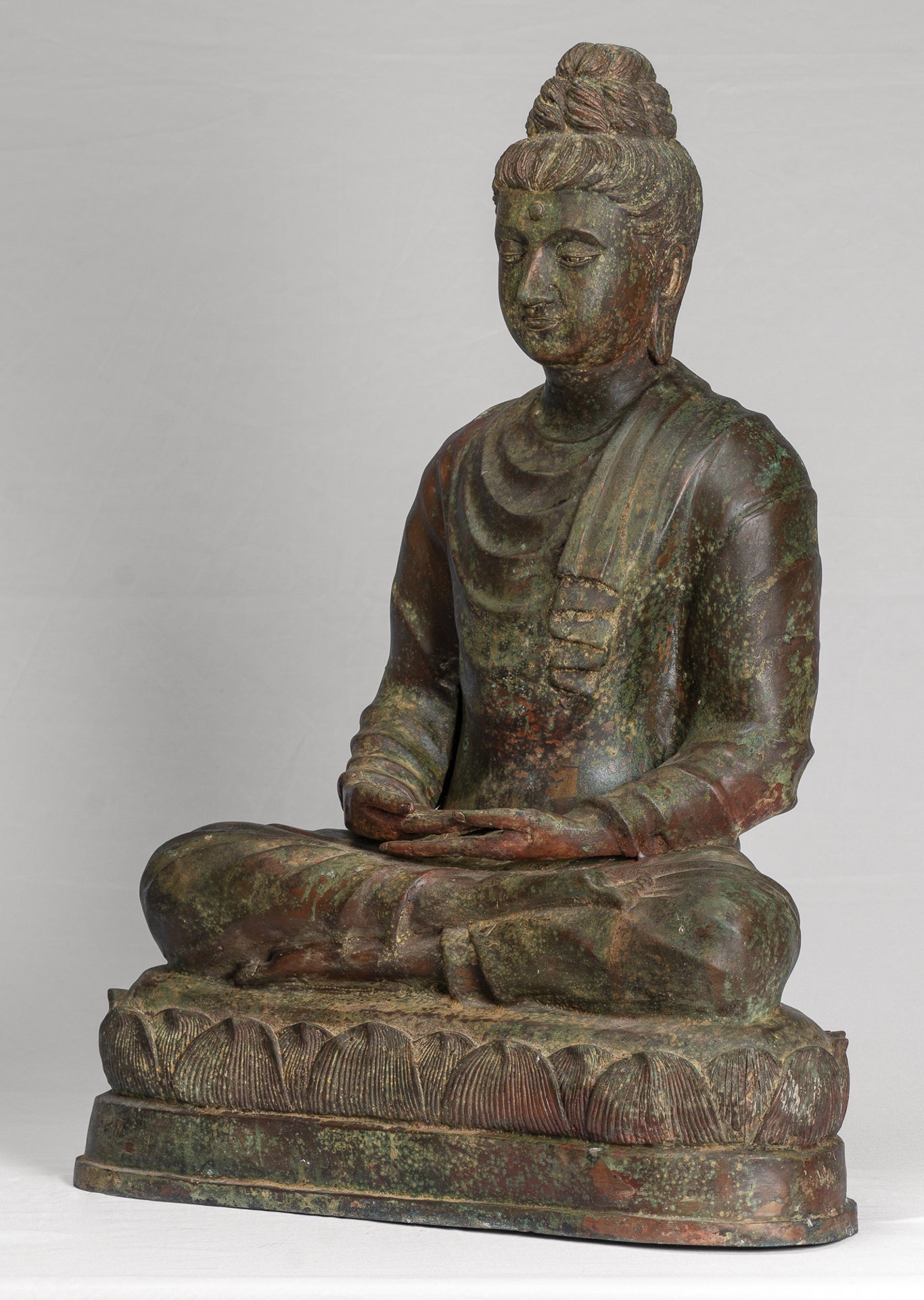 Indian Buddha Statue - Antique Gandhara Style Bronze Meditation Buddha Statue - 70cm/28"