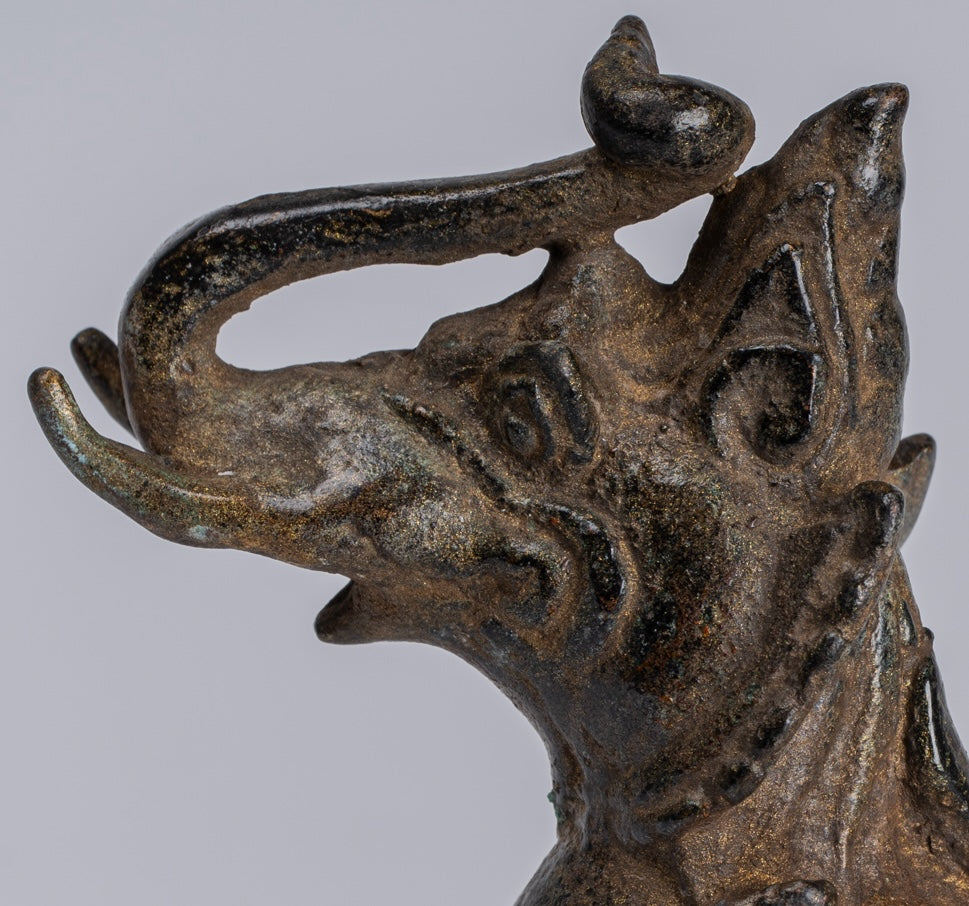 Antique Burmese Style Bronze Standing Chinthe Guardian Temple Lion - 11.5cm/5"