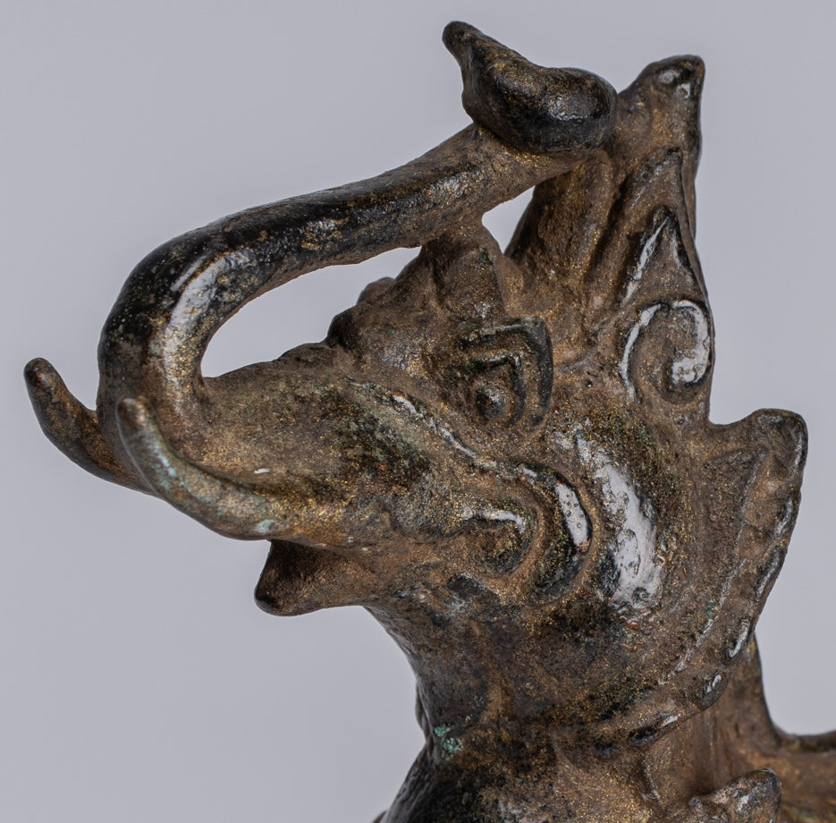 Antique Burmese Style Bronze Standing Chinthe Guardian Temple Lion - 11.5cm/5"