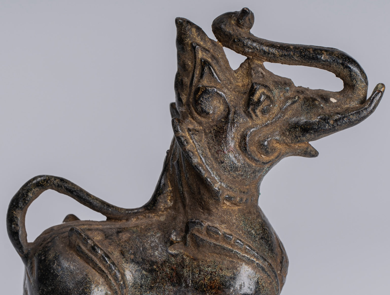 Antique Burmese Style Bronze Standing Chinthe Guardian Temple Lion - 11.5cm/5"