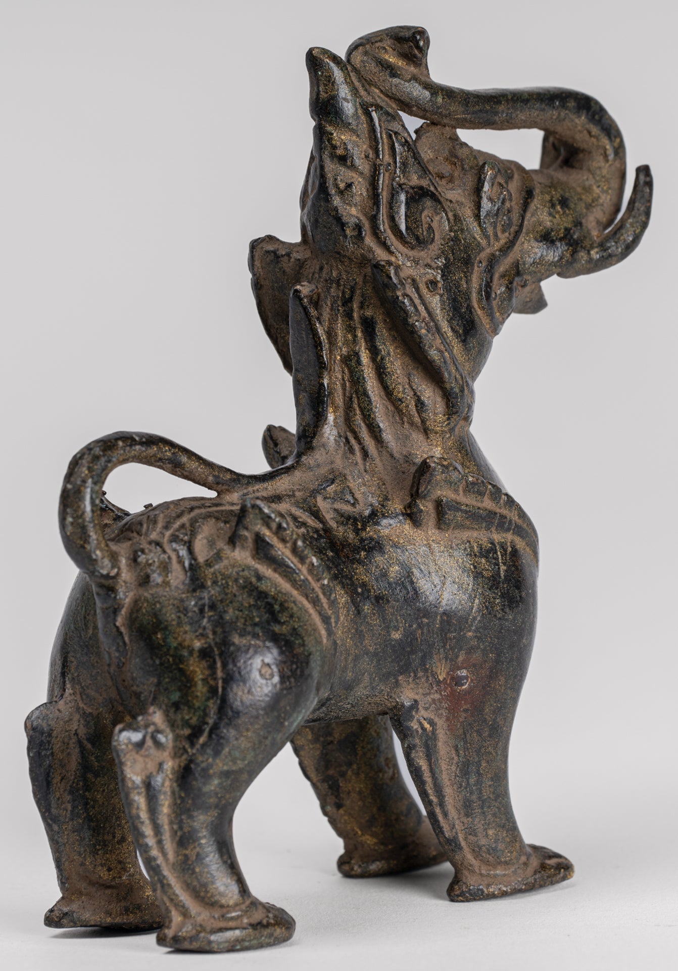 Antique Burmese Style Bronze Standing Chinthe Guardian Temple Lion - 11.5cm/5"