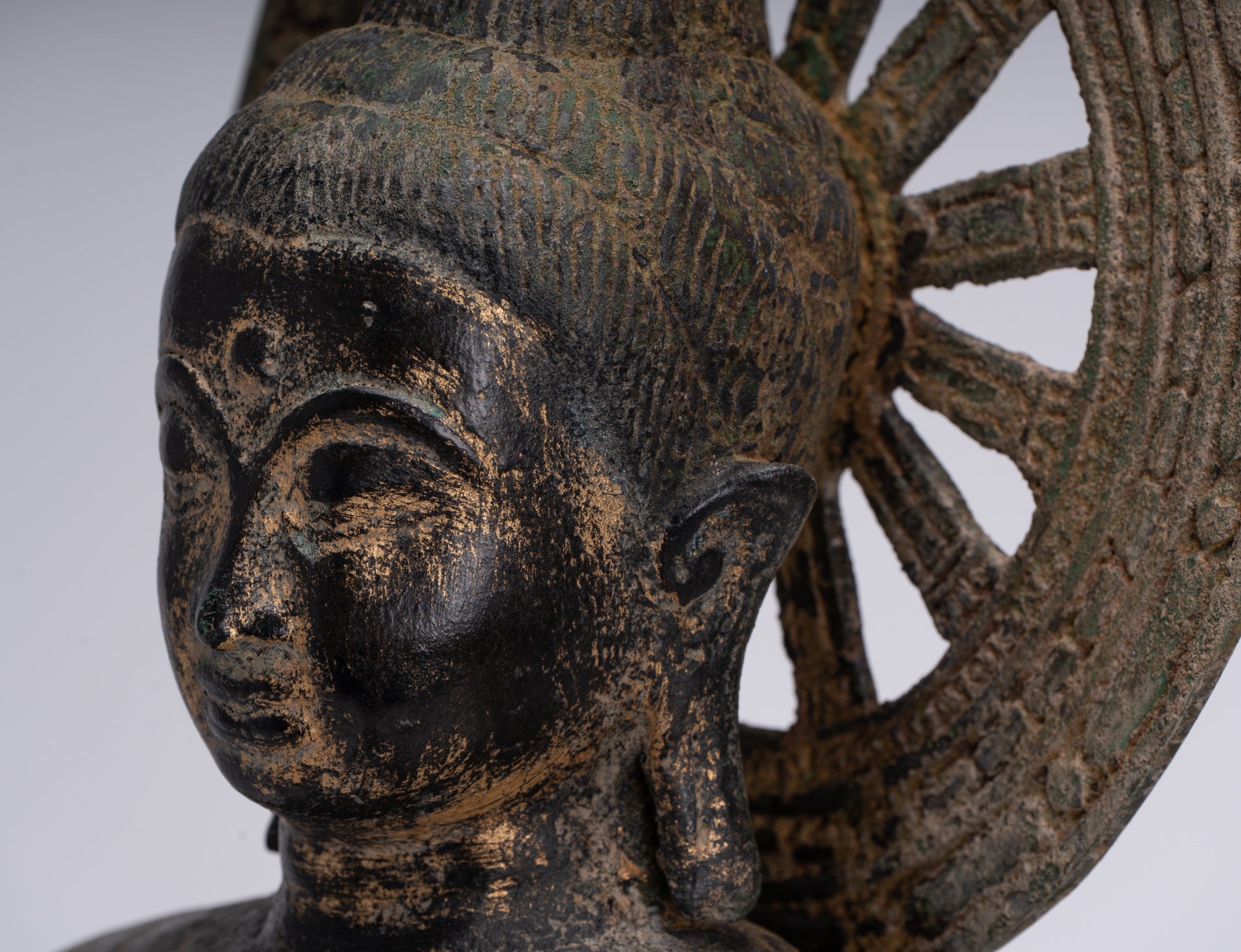 Large Antique Thai Style Seated Bronze Teaching Buddha Statue - 54cm/22"