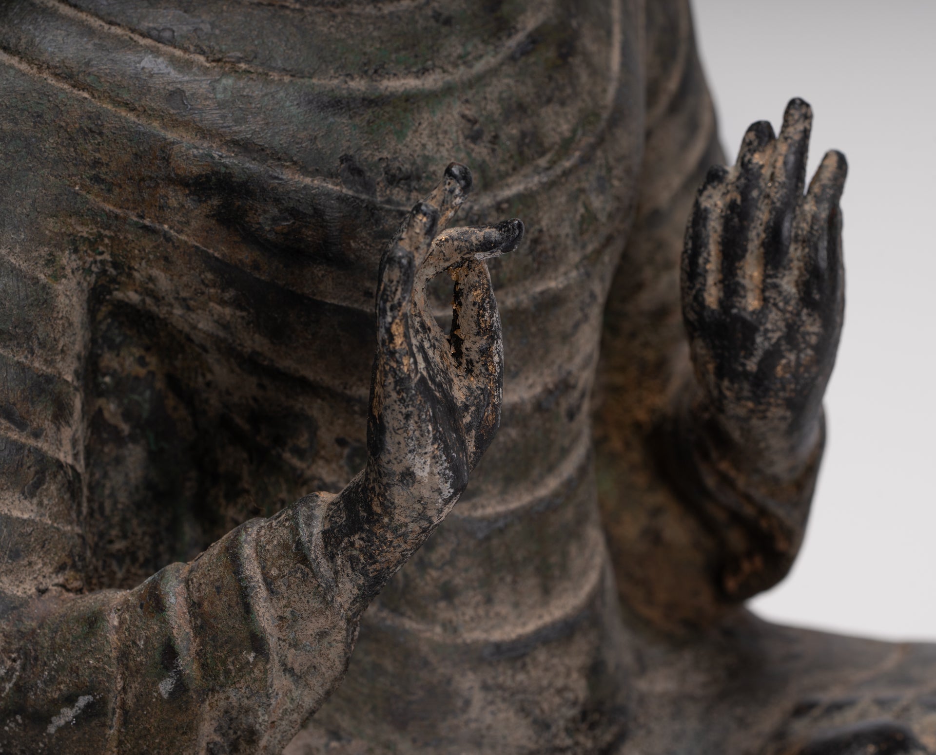 Large Antique Thai Style Seated Bronze Teaching Buddha Statue - 54cm/22"