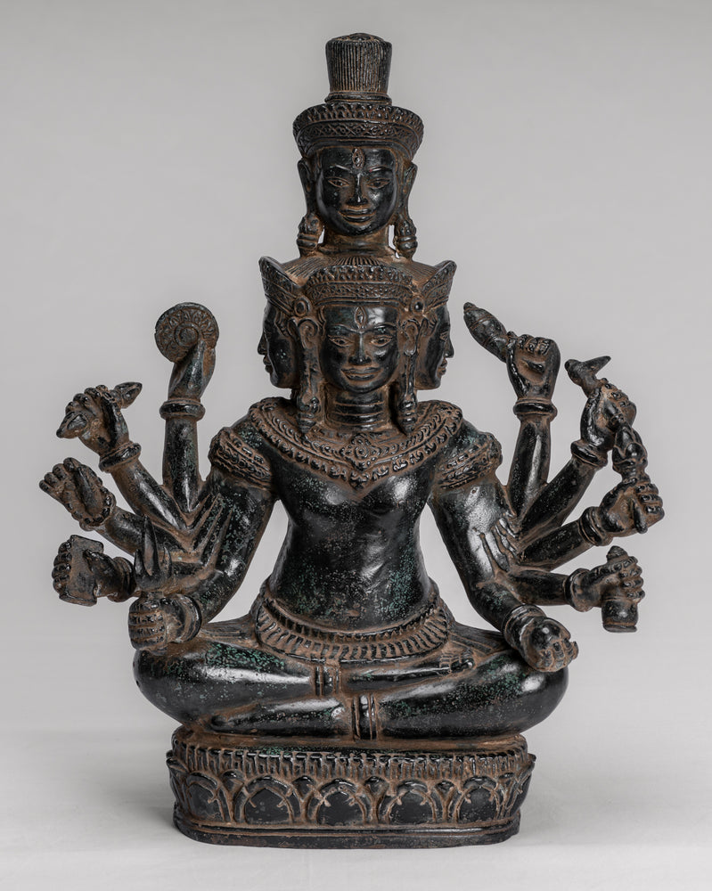 Trimurti Statue - Antique Khmer Style Trimurti Shiva Brahma Vishnu Statue - 36cm/14"