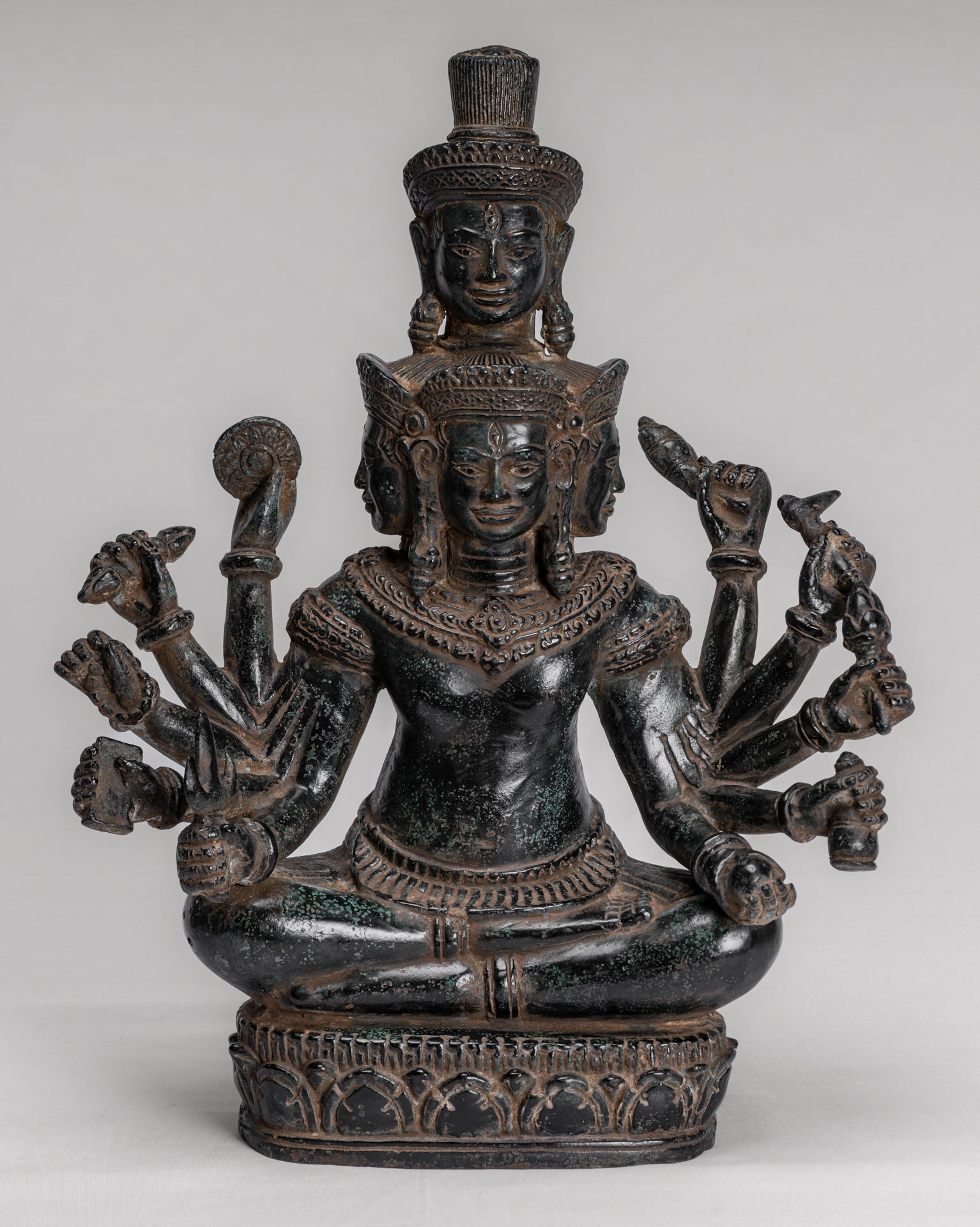 Trimurti Statue - Antique Khmer Style Trimurti Shiva Brahma Vishnu Statue - 36cm/14"