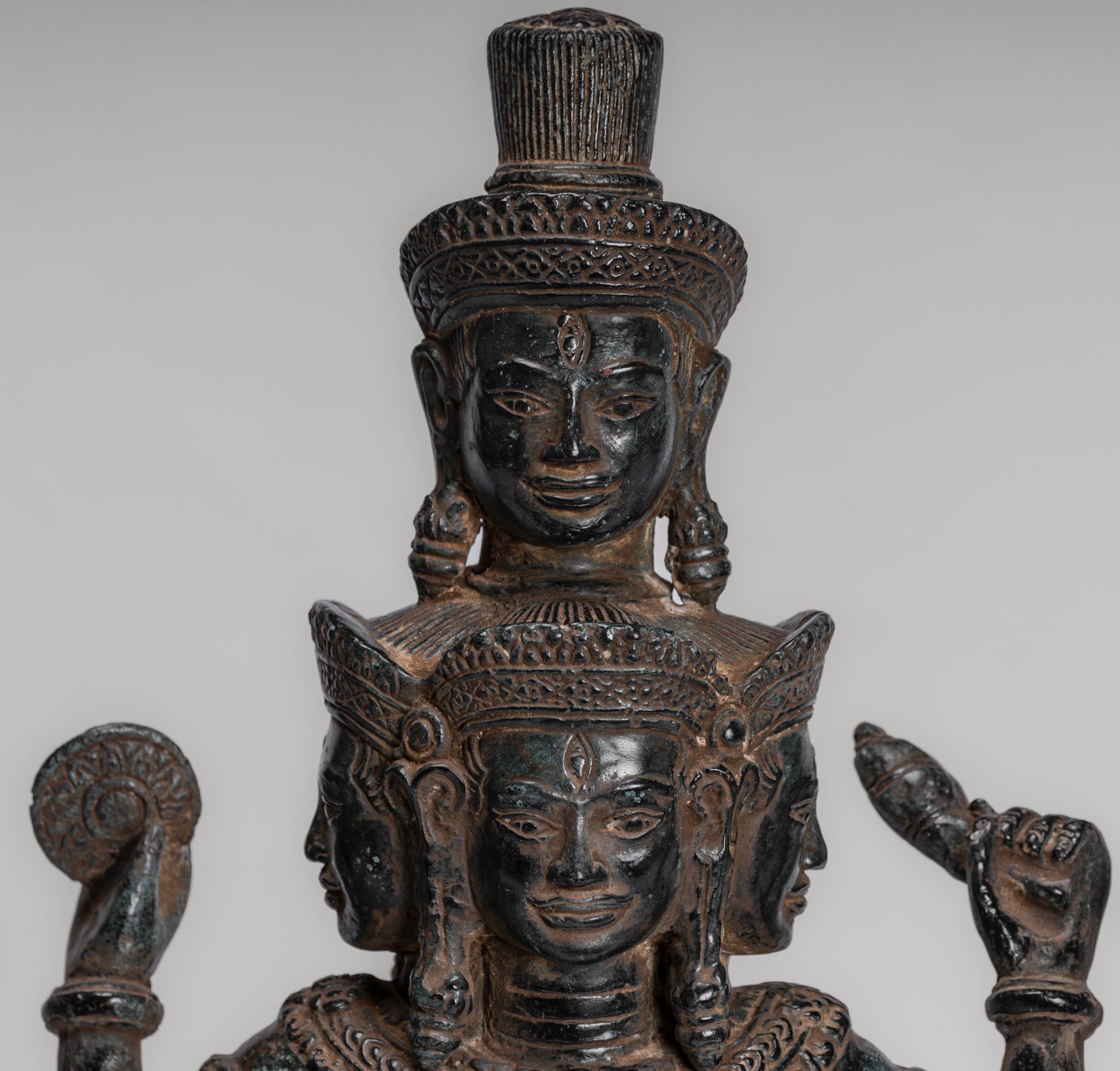 Trimurti Statue - Antique Khmer Style Trimurti Shiva Brahma Vishnu Statue - 36cm/14"