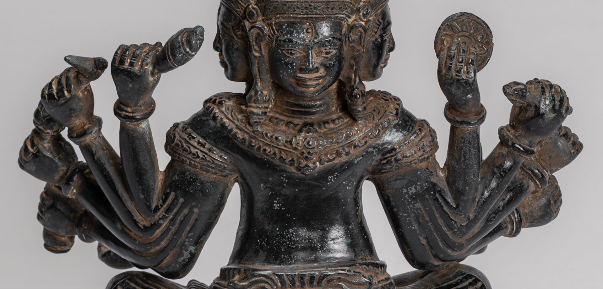 Trimurti Statue - Antique Khmer Style Trimurti Shiva Brahma Vishnu Statue - 36cm/14"