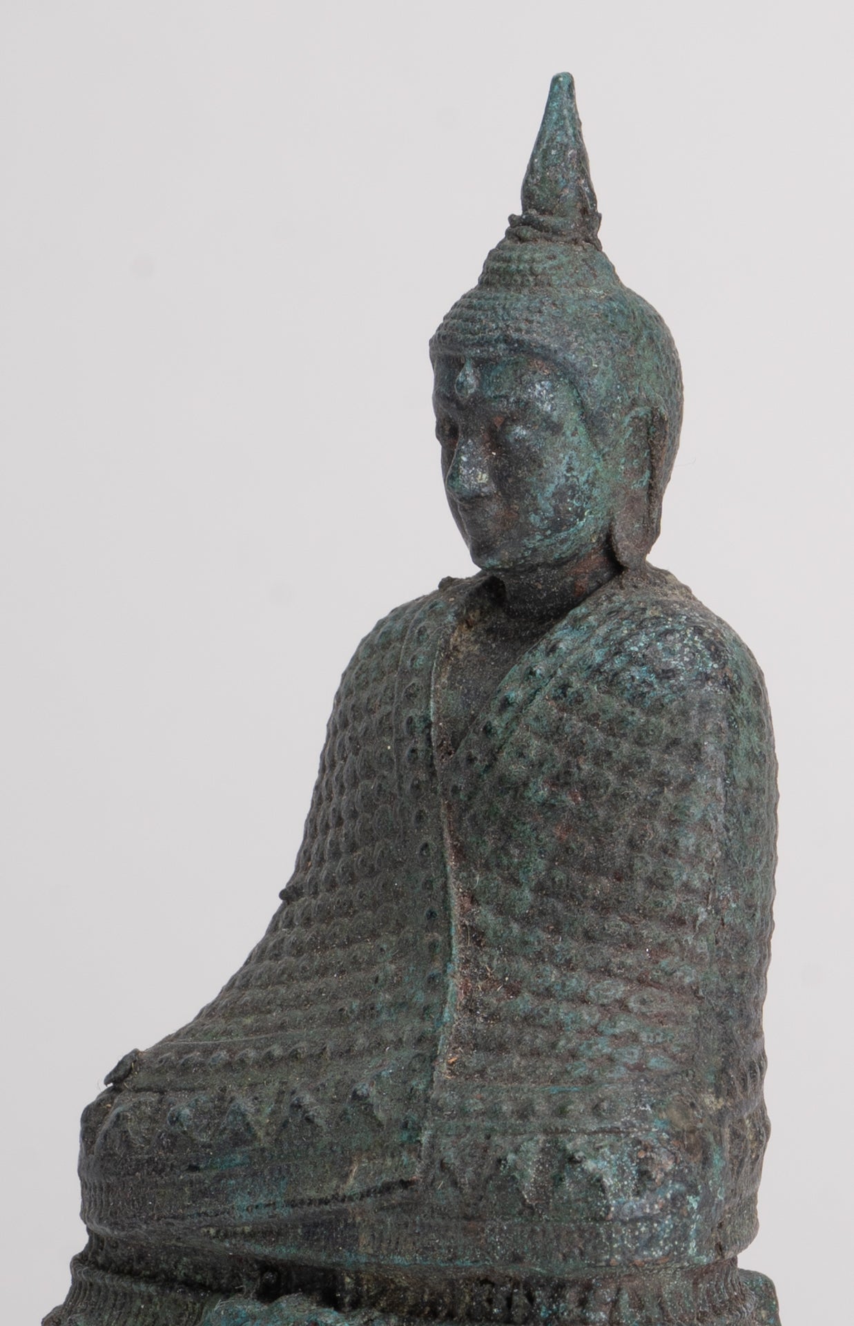 Buddha Sculpture - Antique Thai Style Bronze Seated Meditation Winter Buddha Statue - 12.5cm/5"