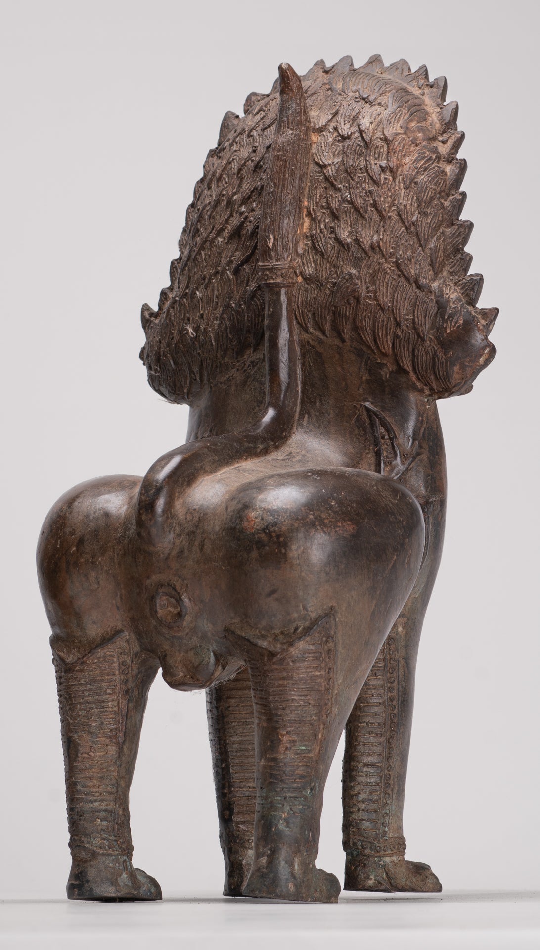 Temple Lion - Antique Thai Style Bronze Standing Singha Temple Guardians or Lions - 31cm/12" (Pair)