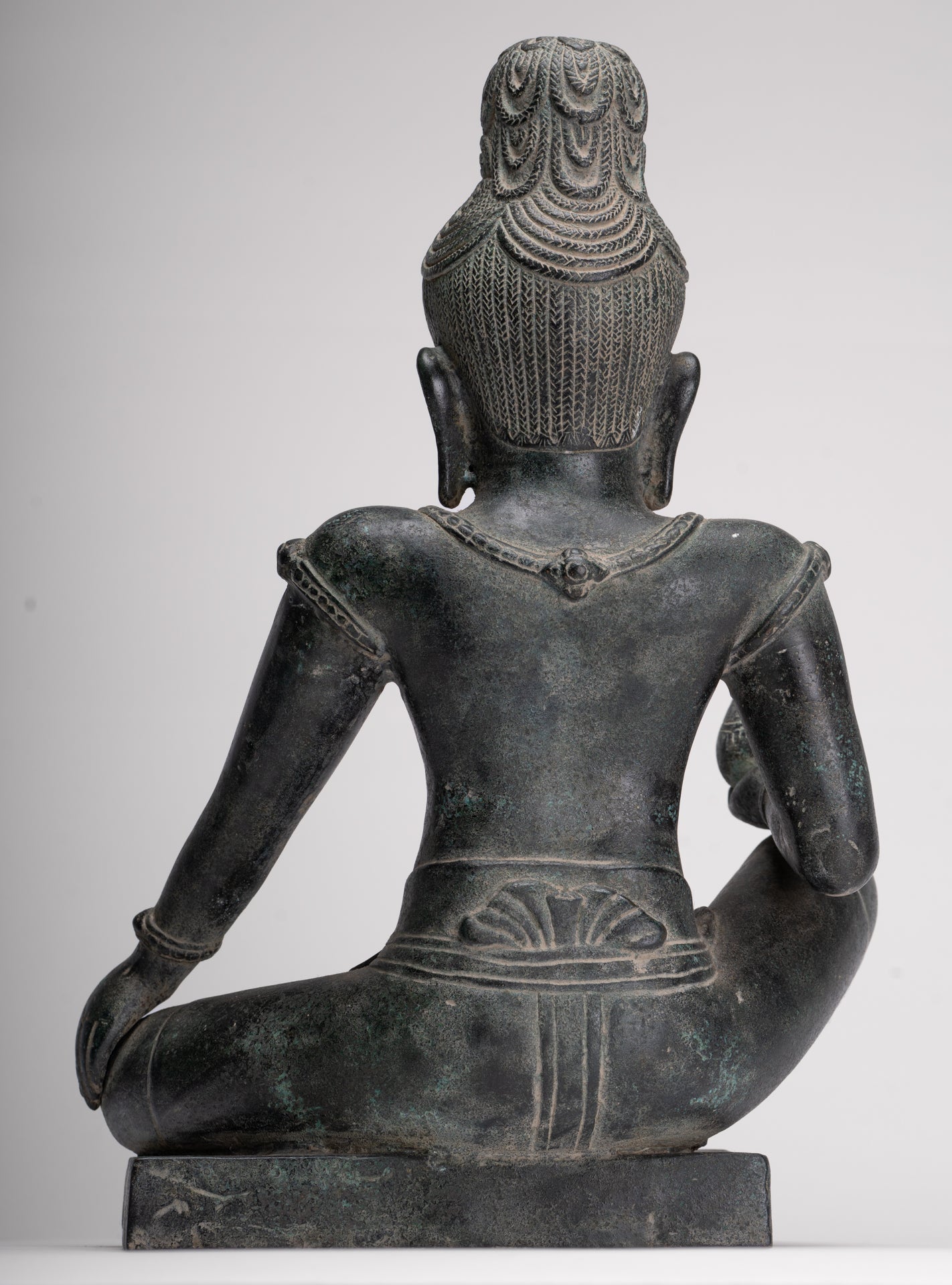 Lokeshvara Statue - Antique Khmer Style Seated Bronze Bayon Style Lokeshvara - 39cm/16"