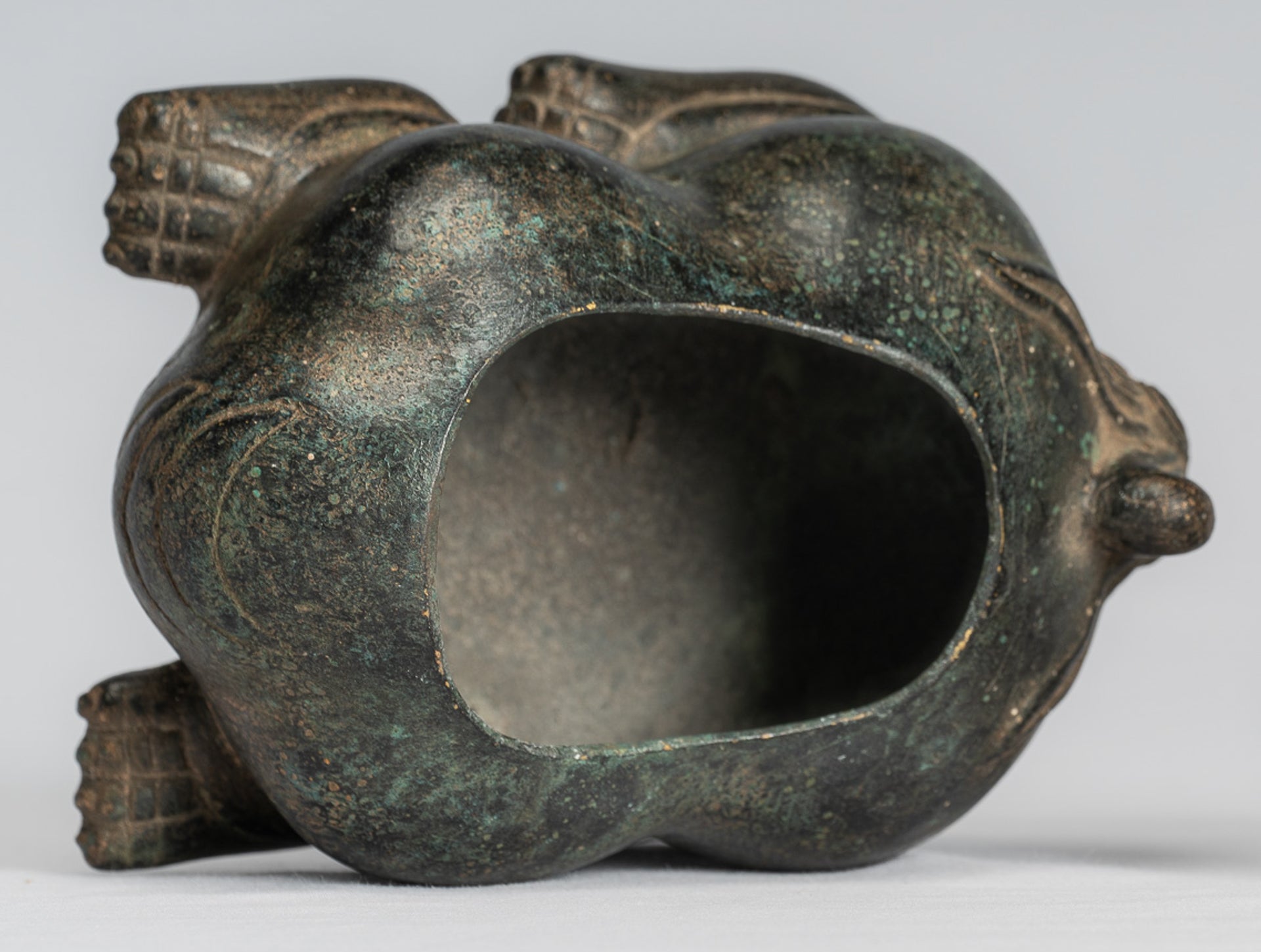 Antique Chinese Style Bronze Two Piece Dragon Censer or Incense Burner and Incense Stick Holder - 12cm/5" Tall