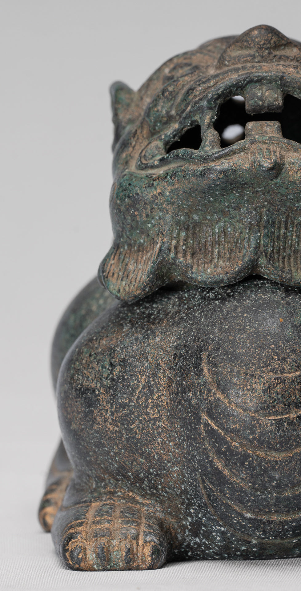 Antique Chinese Style Bronze Two Piece Dragon Censer or Incense Burner and Incense Stick Holder - 12cm/5" Tall