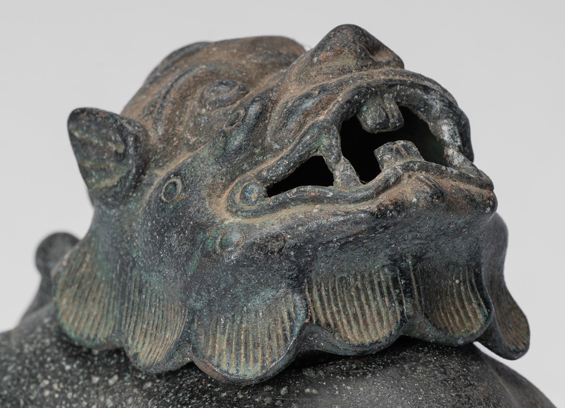 Antique Chinese Style Bronze Two Piece Dragon Censer or Incense Burner and Incense Stick Holder - 12cm/5" Tall