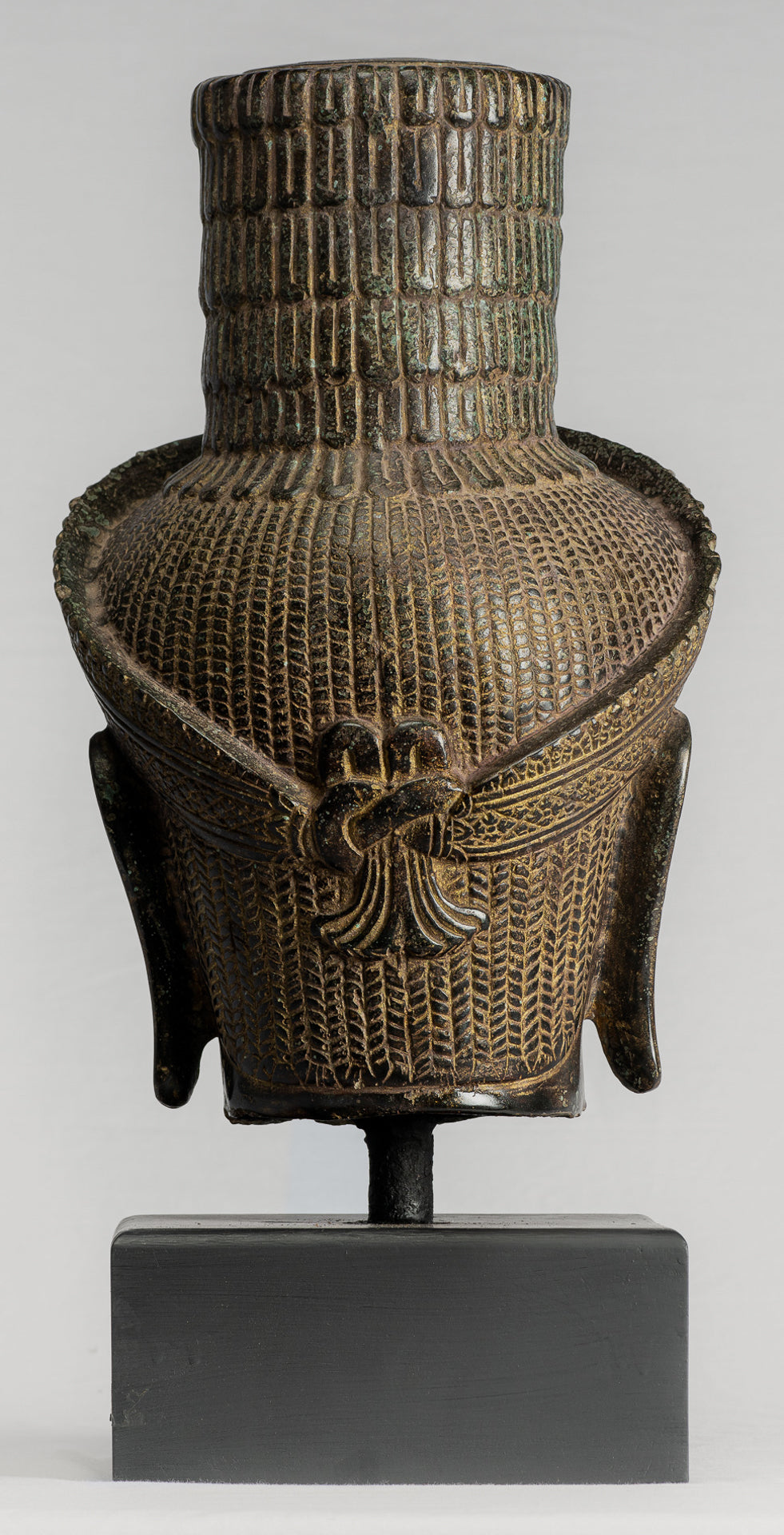 Antique Khmer Style Bronze Mounted Bakheng Shiva Head Statue - 47cm/19"