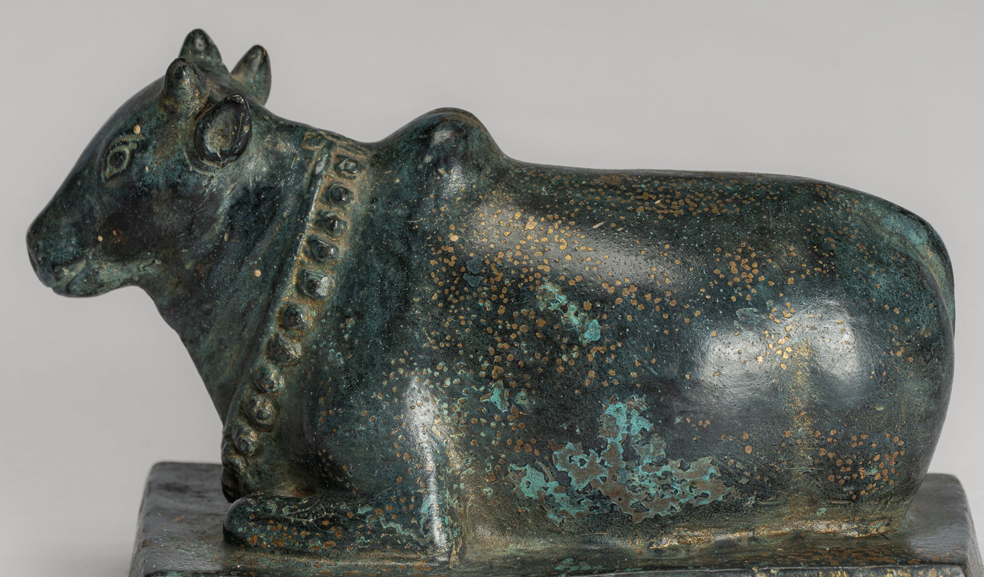 Antique Khmer Style Bronze Nandi Statue - Mount of Shiva - 18cm/7" Long