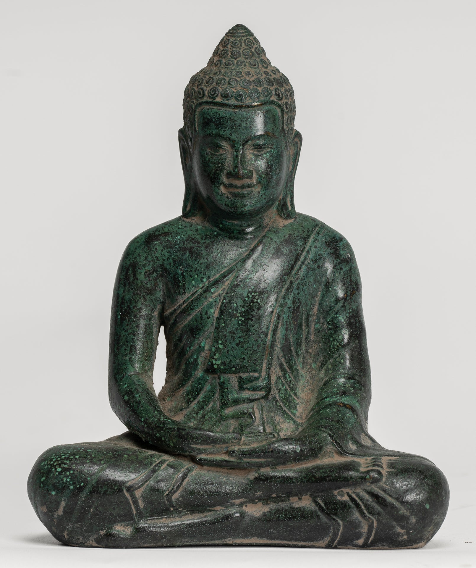 Buddha Statue - Buddha - Antique Khmer Style Seated Bronze Meditation Buddha Statue - 20cm/8"