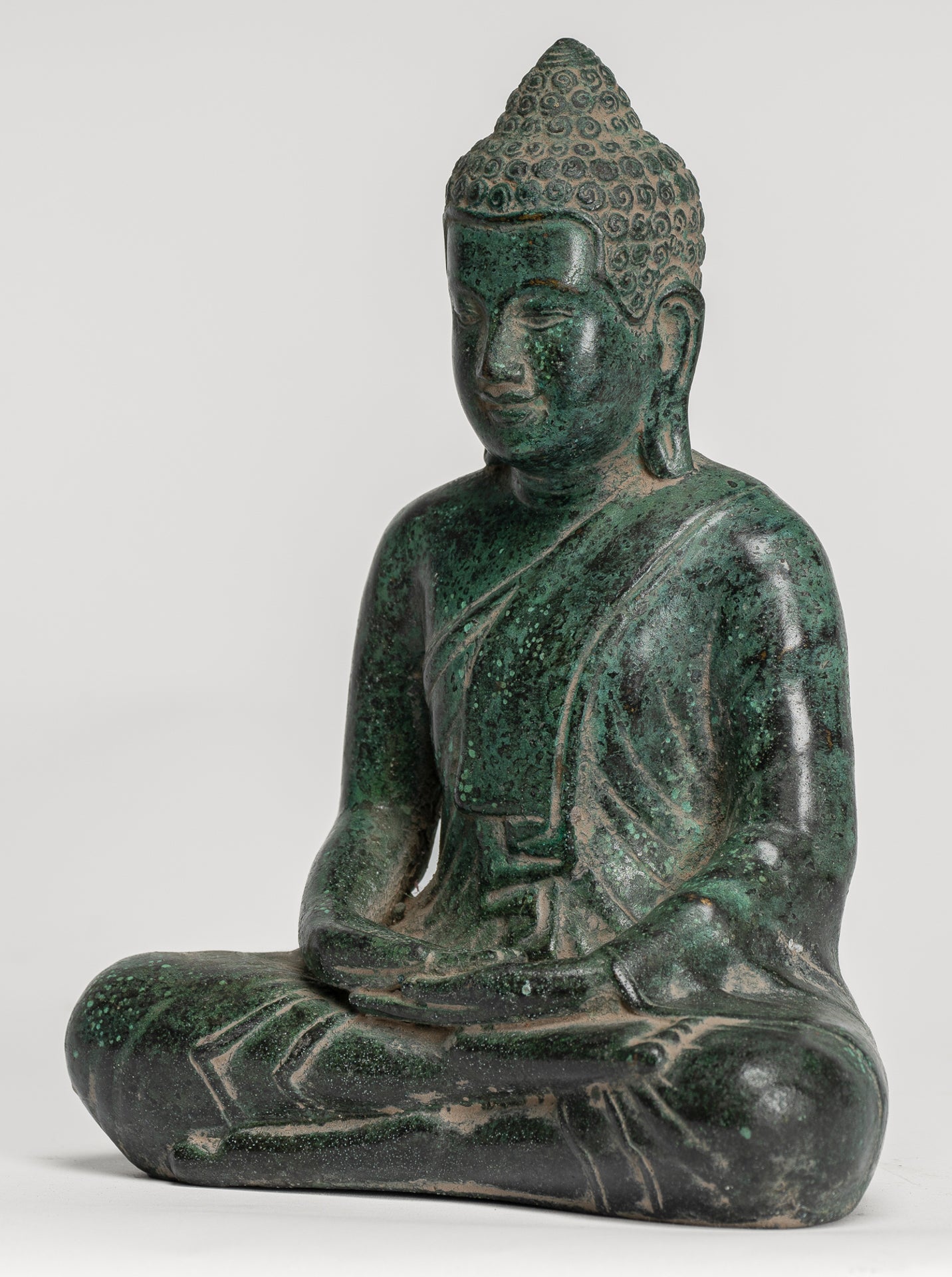 Buddha Statue - Buddha - Antique Khmer Style Seated Bronze Meditation Buddha Statue - 20cm/8"