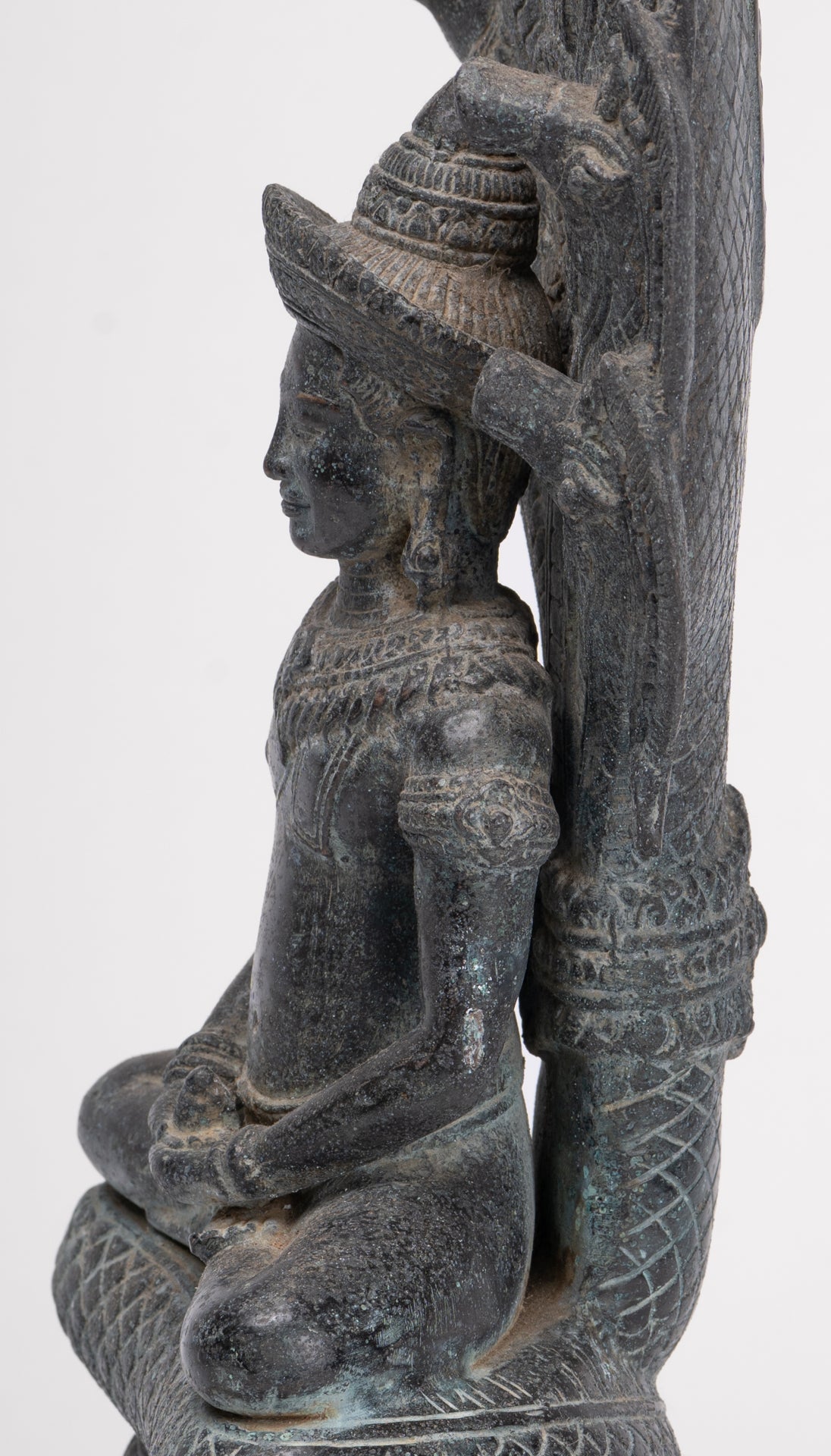 Buddha Statue - Antique Khmer Style Bronze Seated Meditation Naga Buddha Statue - 45cm/18"