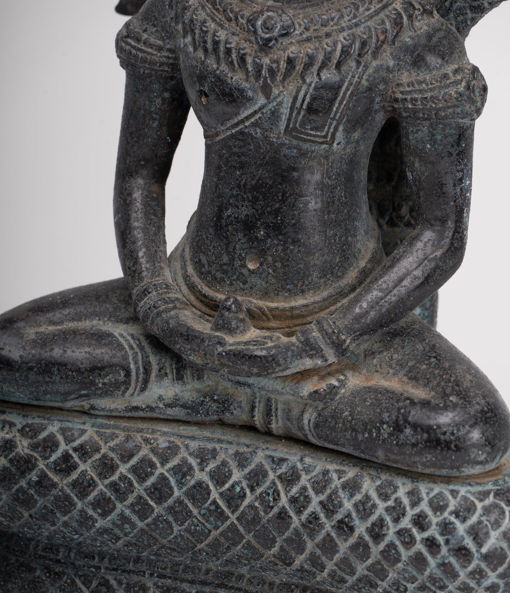 Buddha Statue - Antique Khmer Style Bronze Seated Meditation Naga Buddha Statue - 45cm/18"