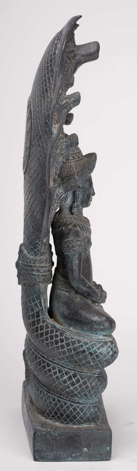Buddha Statue - Antique Khmer Style Bronze Seated Meditation Naga Buddha Statue - 45cm/18"