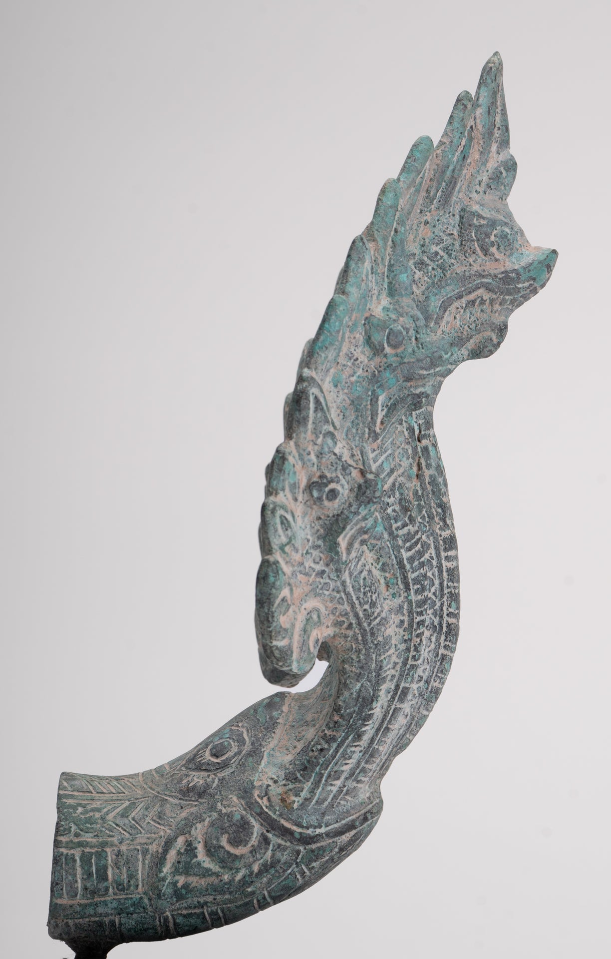 Naga Statue - Antique Khmer Style Bronze Protective Naga, Snake or Serpent Statue - 27cm/11"