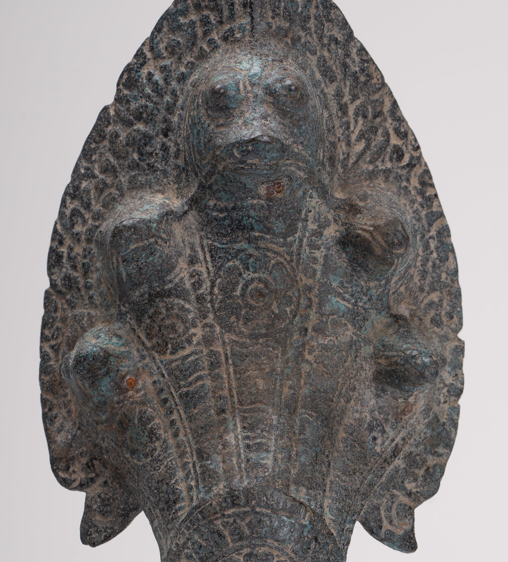 Naga Statue - Antique Khmer Style Bronze Protective Naga, Snake or Serpent Statue - 29cm/12"