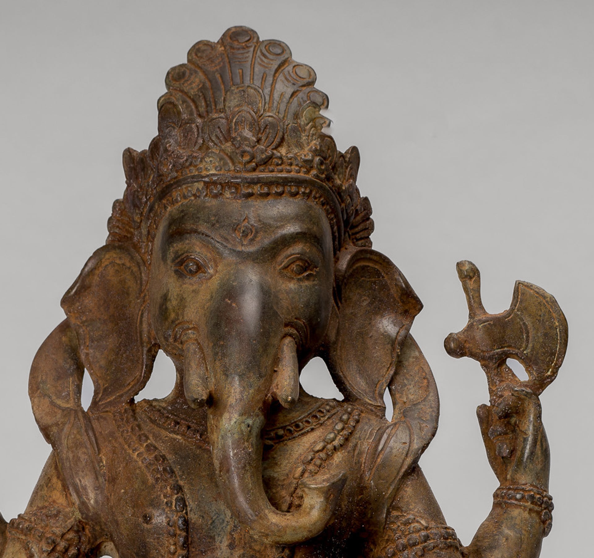 Ganesha Statue - Antique Javanese Style Bronze Seated Majapahit Ganesha Statue - 36cm/14"