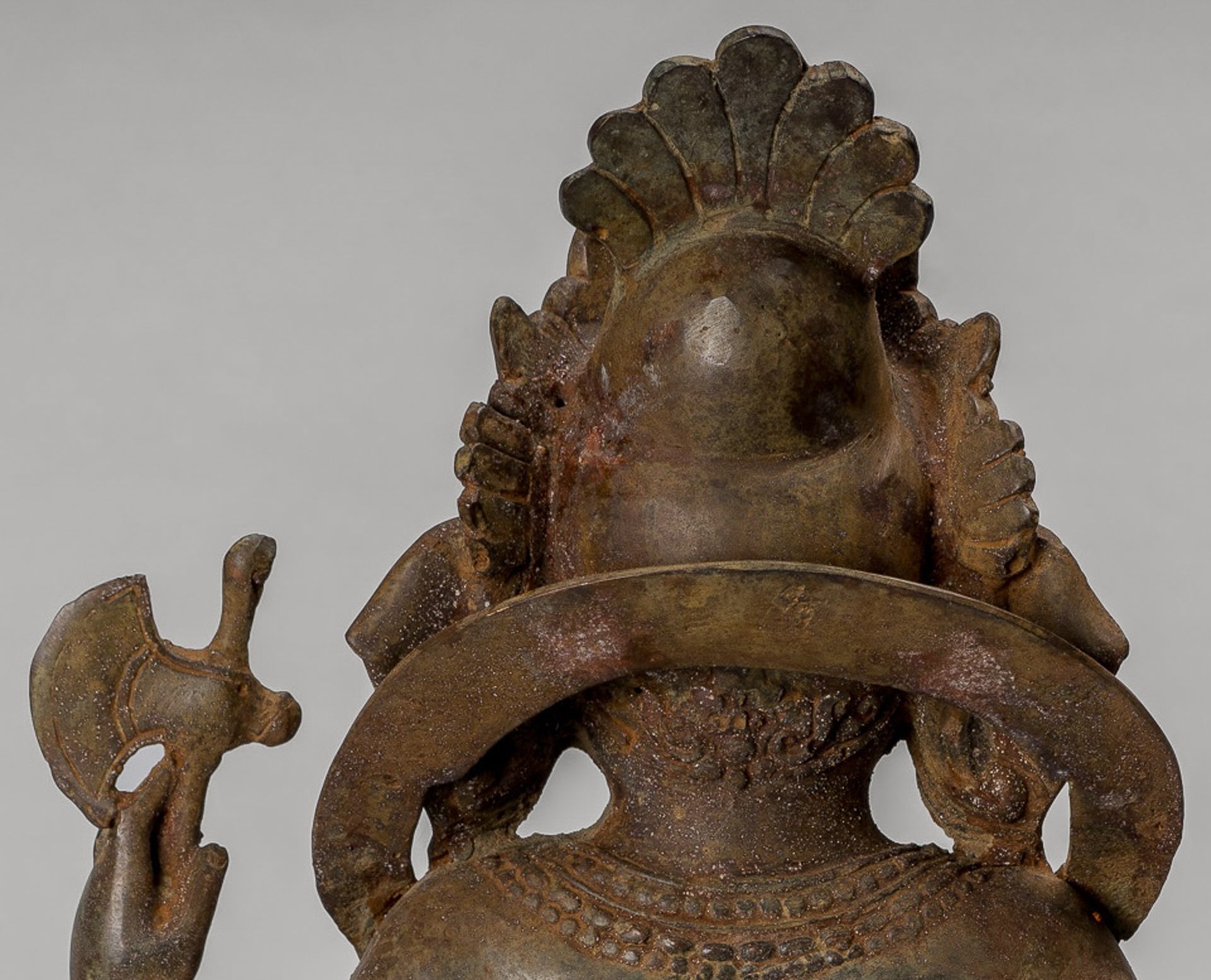 Ganesha Statue - Antique Javanese Style Bronze Seated Majapahit Ganesha Statue - 36cm/14"