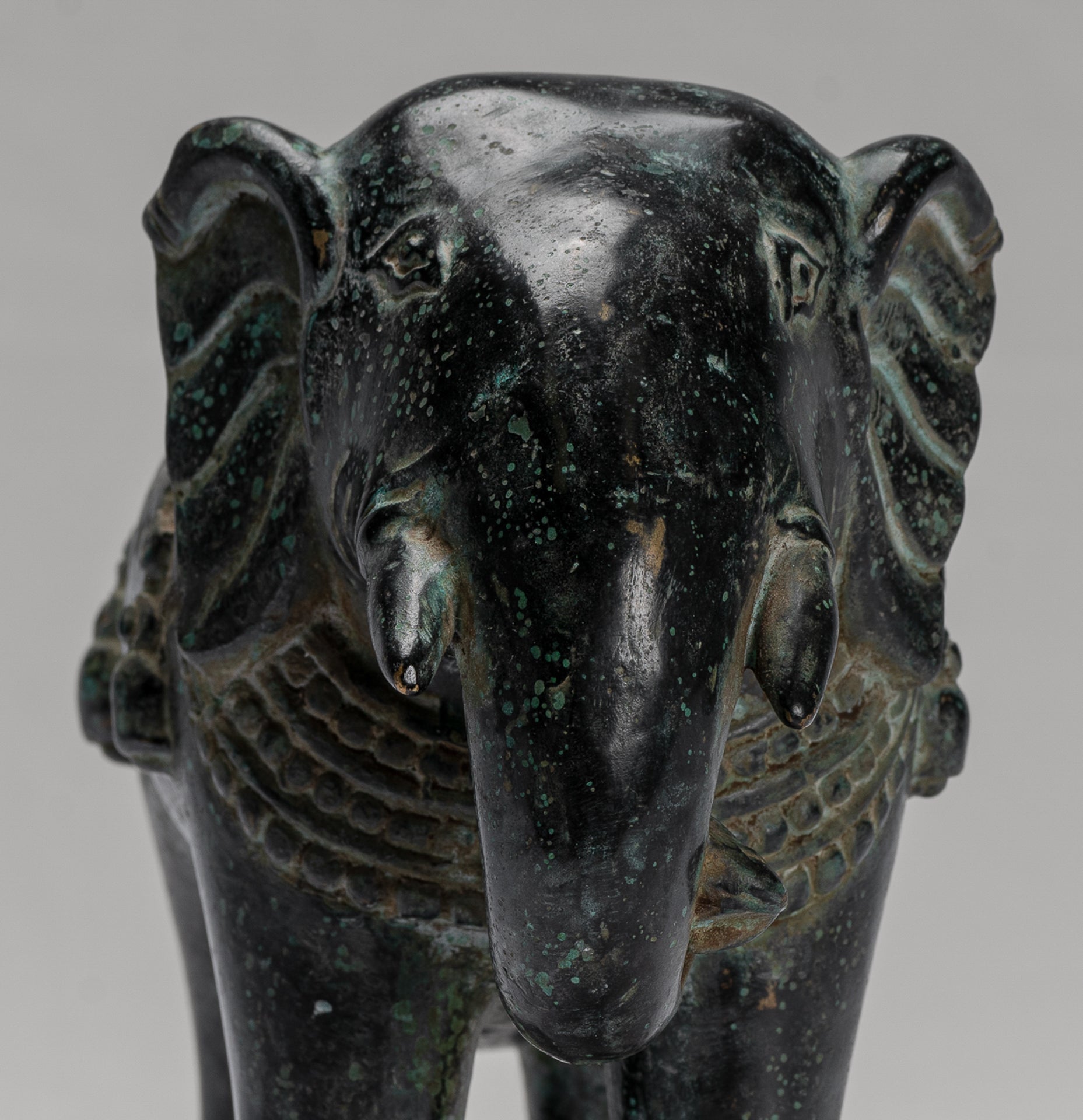 Antique Khmer Style Standing Bronze Elephant Statue - 17cm/7" Tall