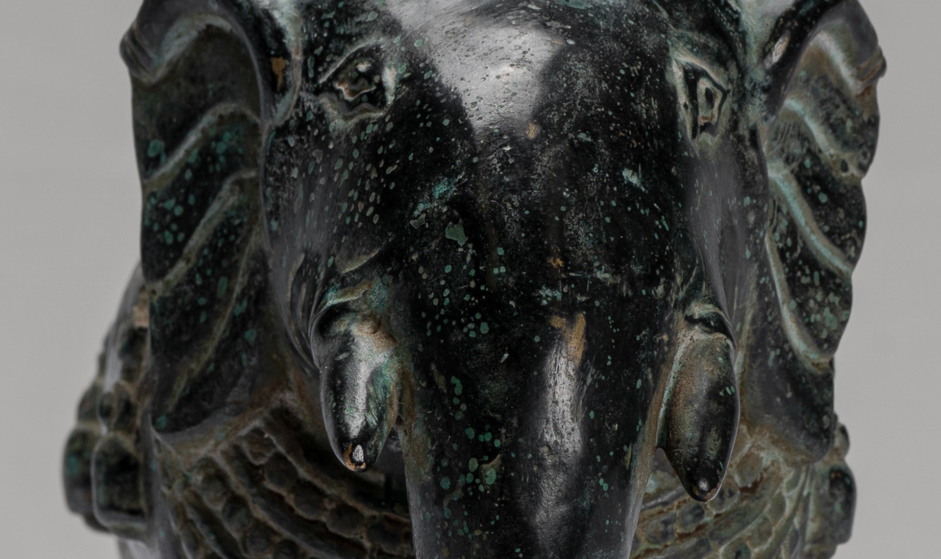 Antique Khmer Style Standing Bronze Elephant Statue - 17cm/7" Tall