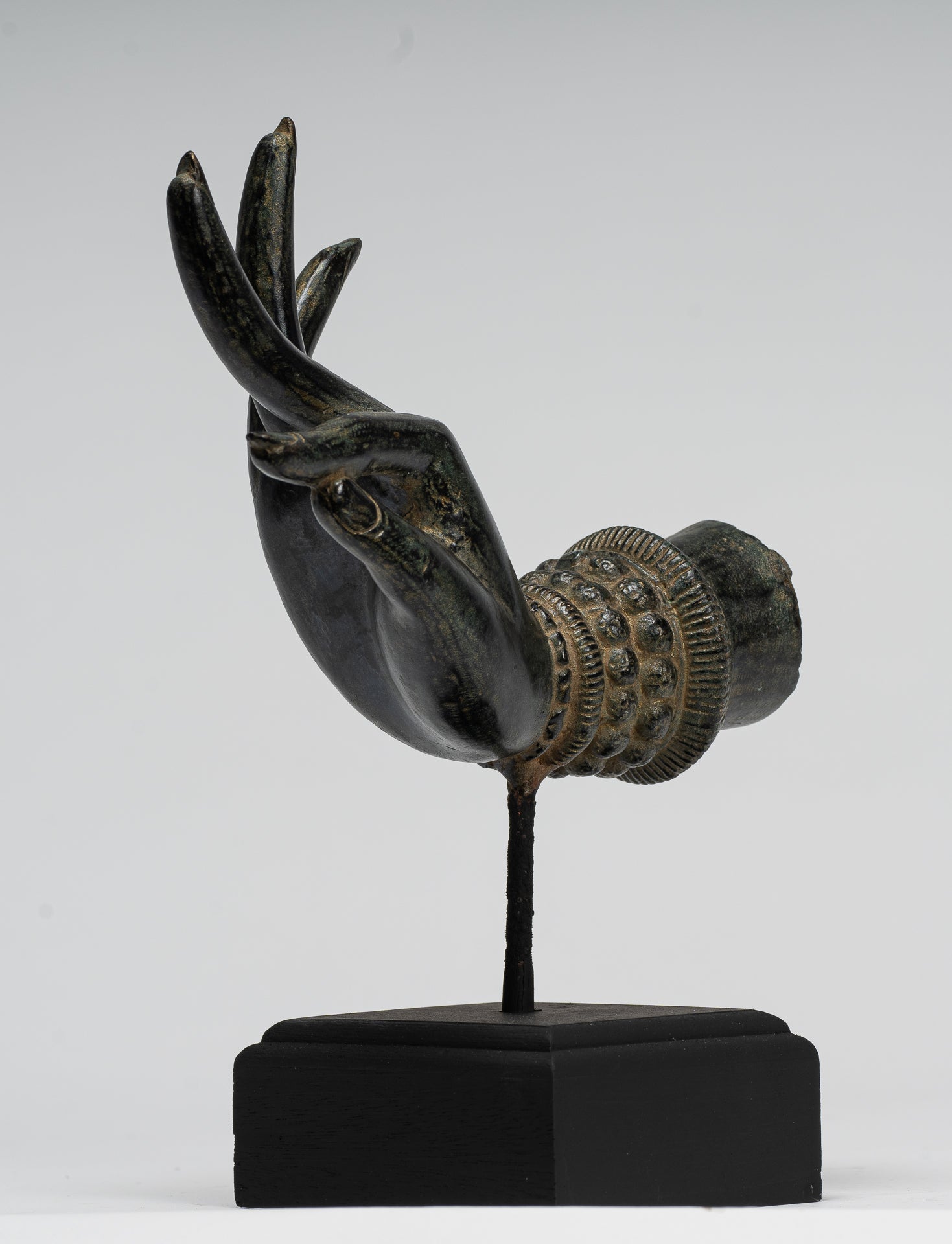 Mounted Antique Thai Style Southeast Asia Bronze Thai Teaching Hand - 24cm/10"