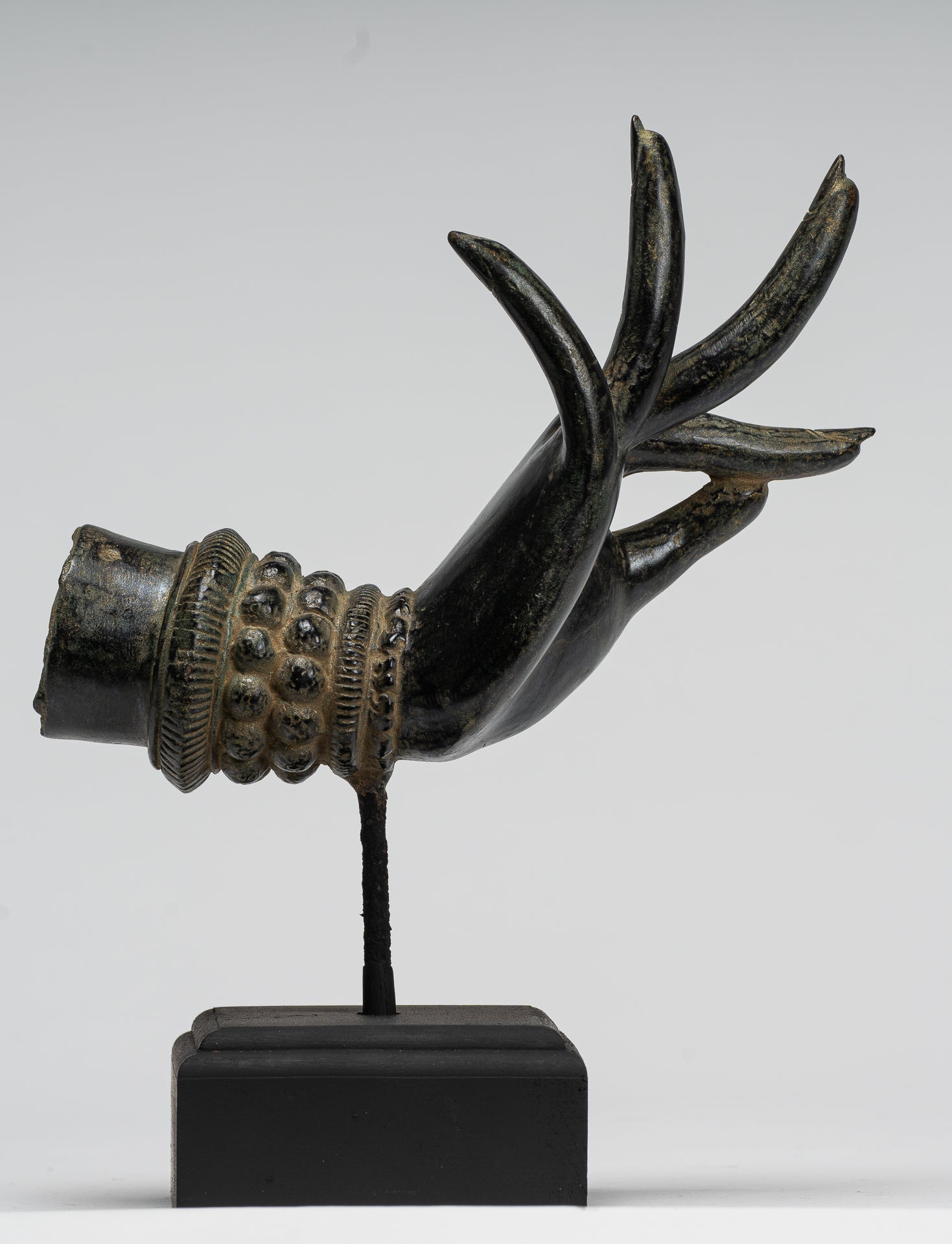 Mounted Antique Thai Style Southeast Asia Bronze Thai Teaching Hand - 24cm/10"