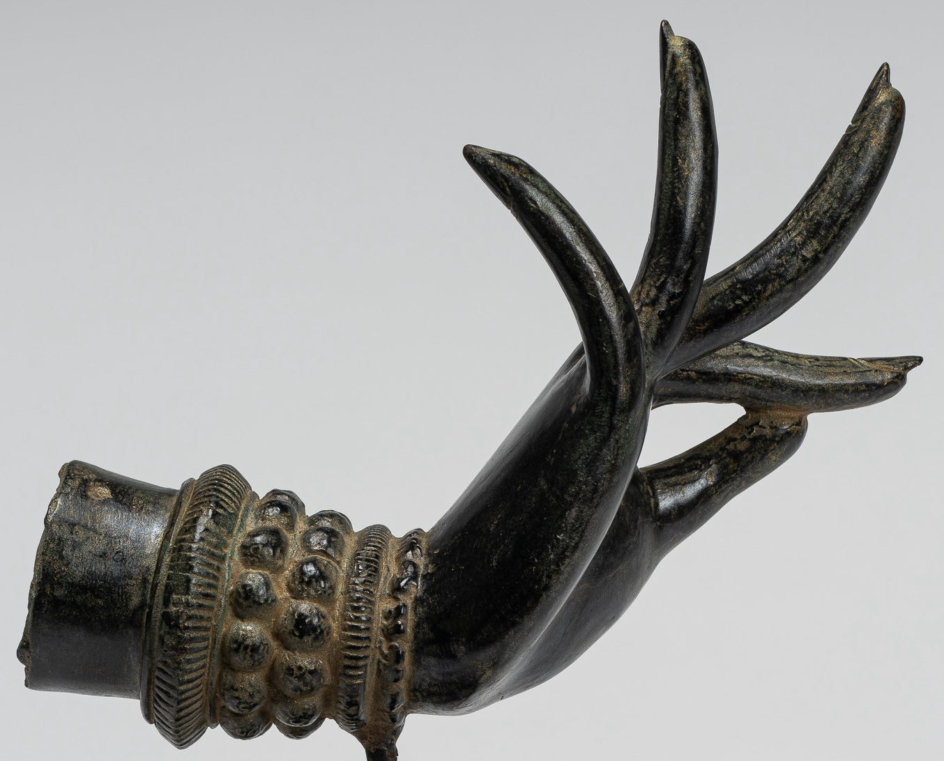 Mounted Antique Thai Style Southeast Asia Bronze Thai Teaching Hand - 24cm/10"