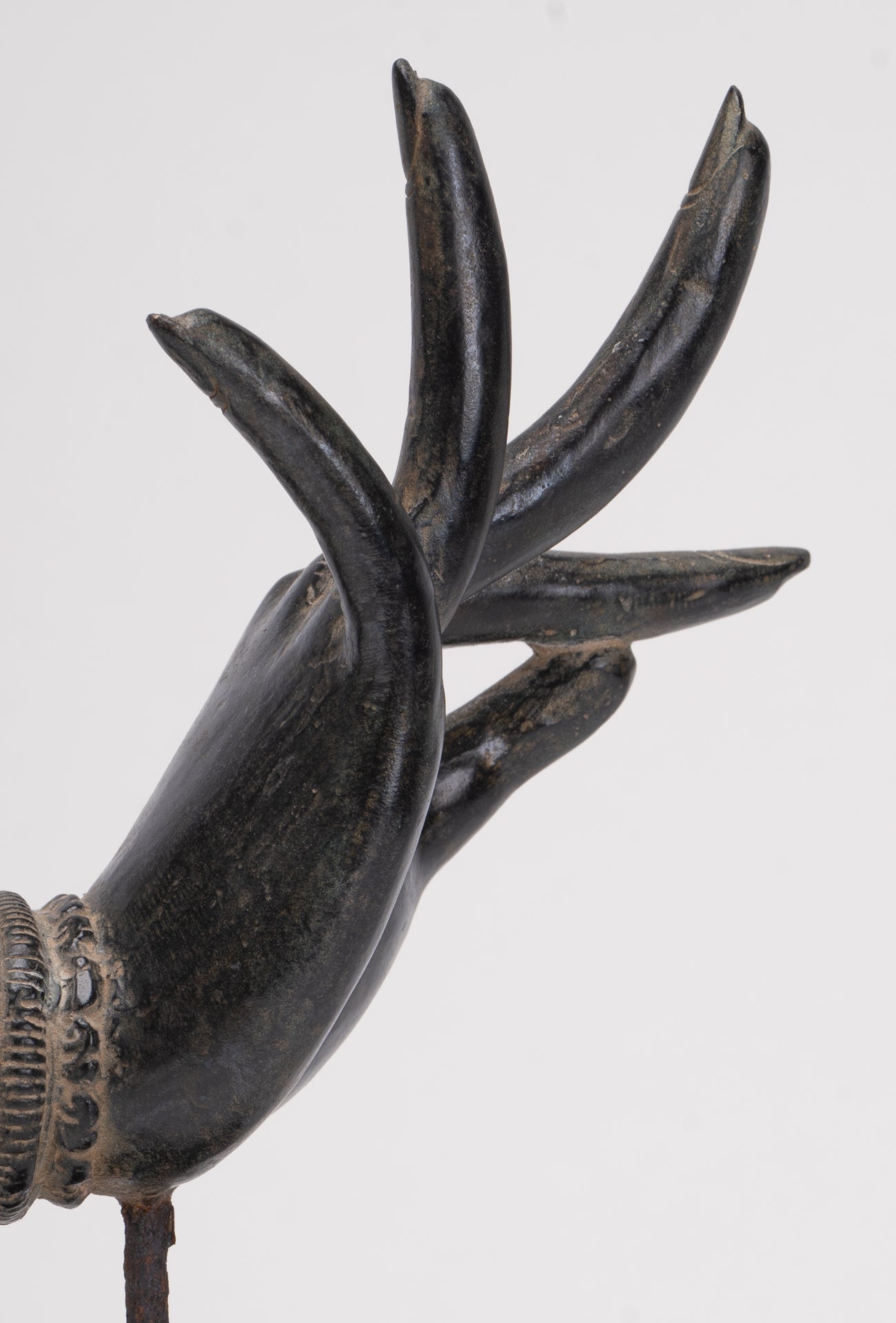 Mounted Antique Thai Style Southeast Asia Bronze Thai Teaching Hand - 24cm/10"