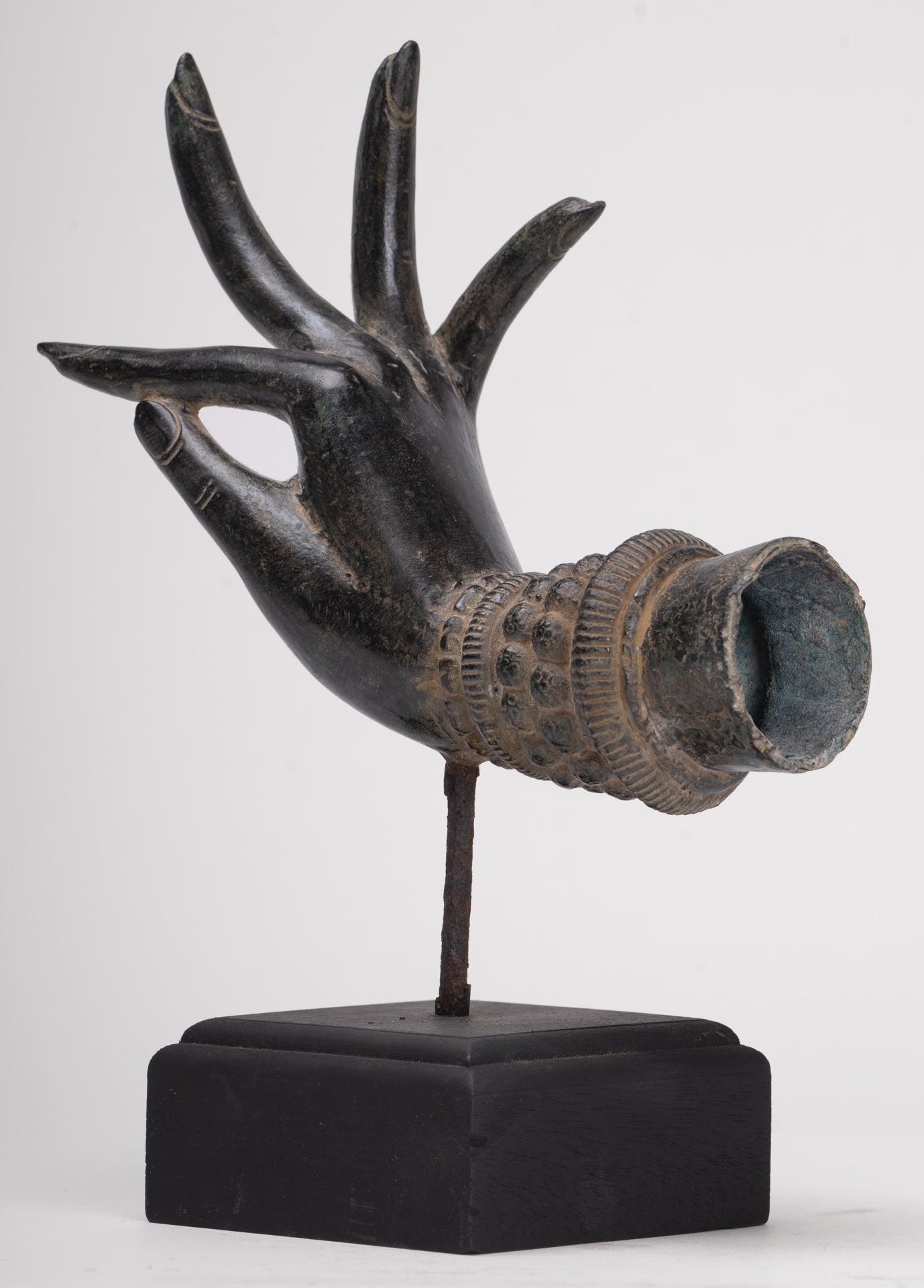 Mounted Antique Thai Style Southeast Asia Bronze Thai Teaching Hand - 24cm/10"