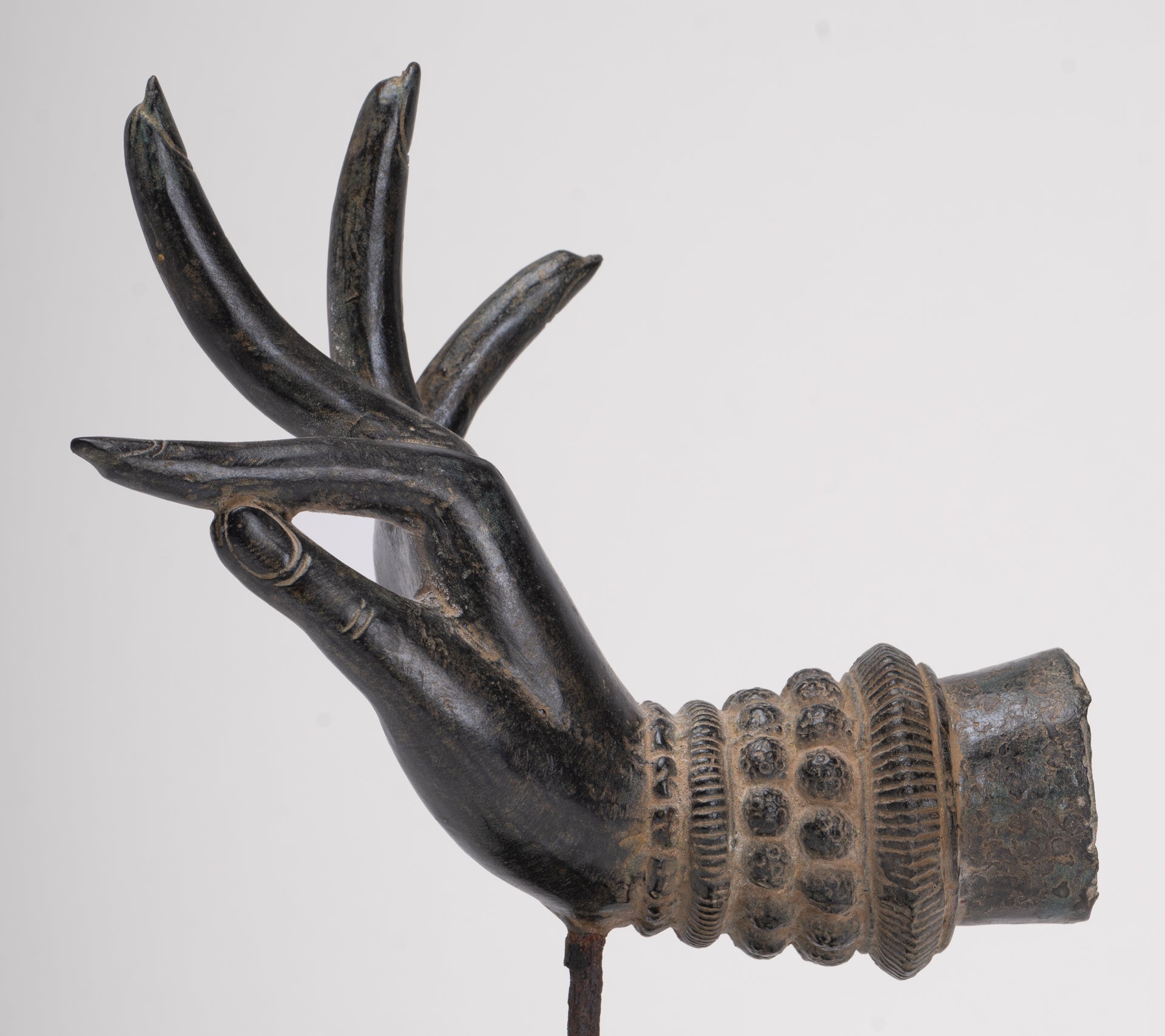 Mounted Antique Thai Style Southeast Asia Bronze Thai Teaching Hand - 24cm/10"
