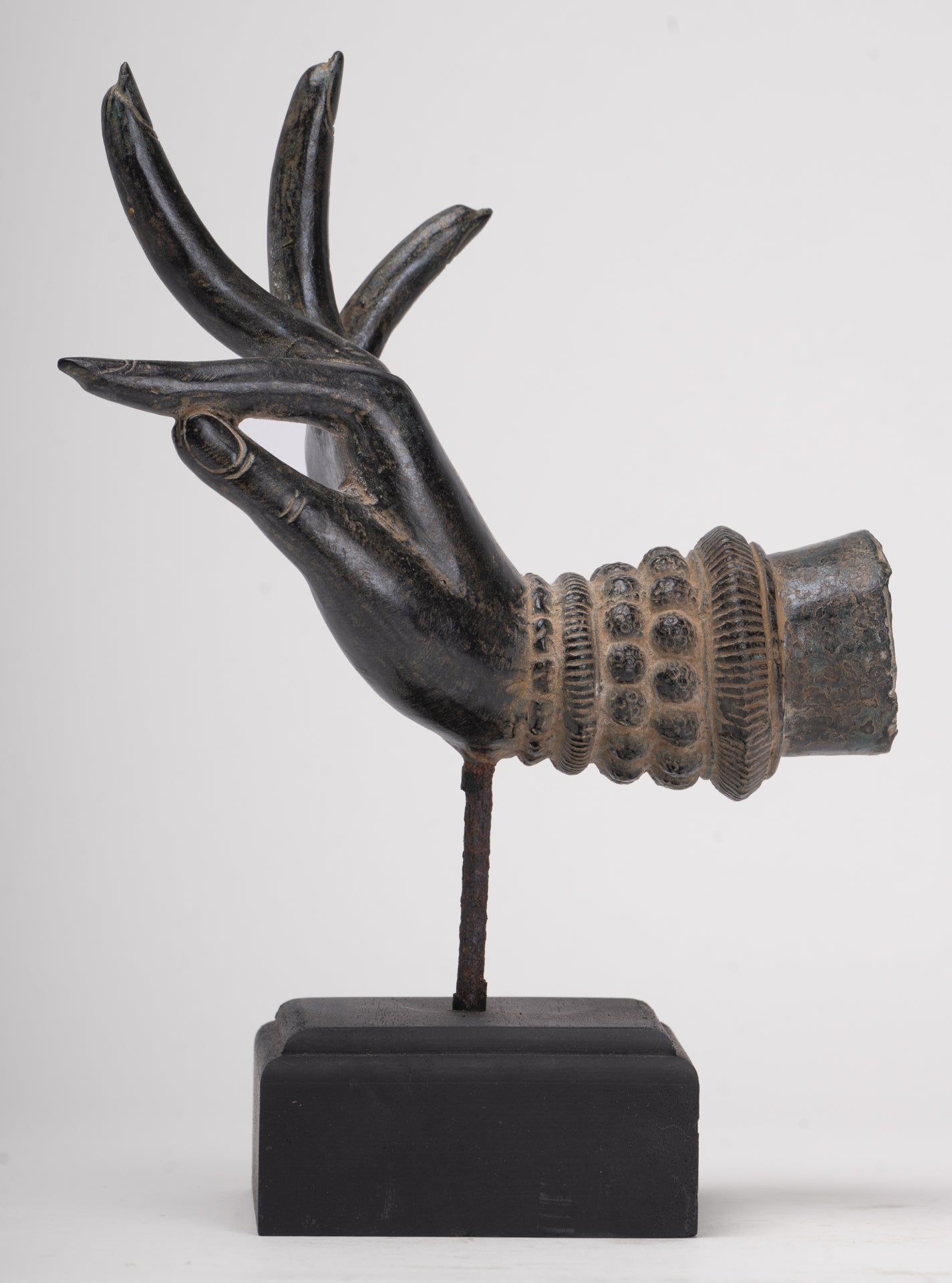 Mounted Antique Thai Style Southeast Asia Bronze Thai Teaching Hand - 24cm/10"