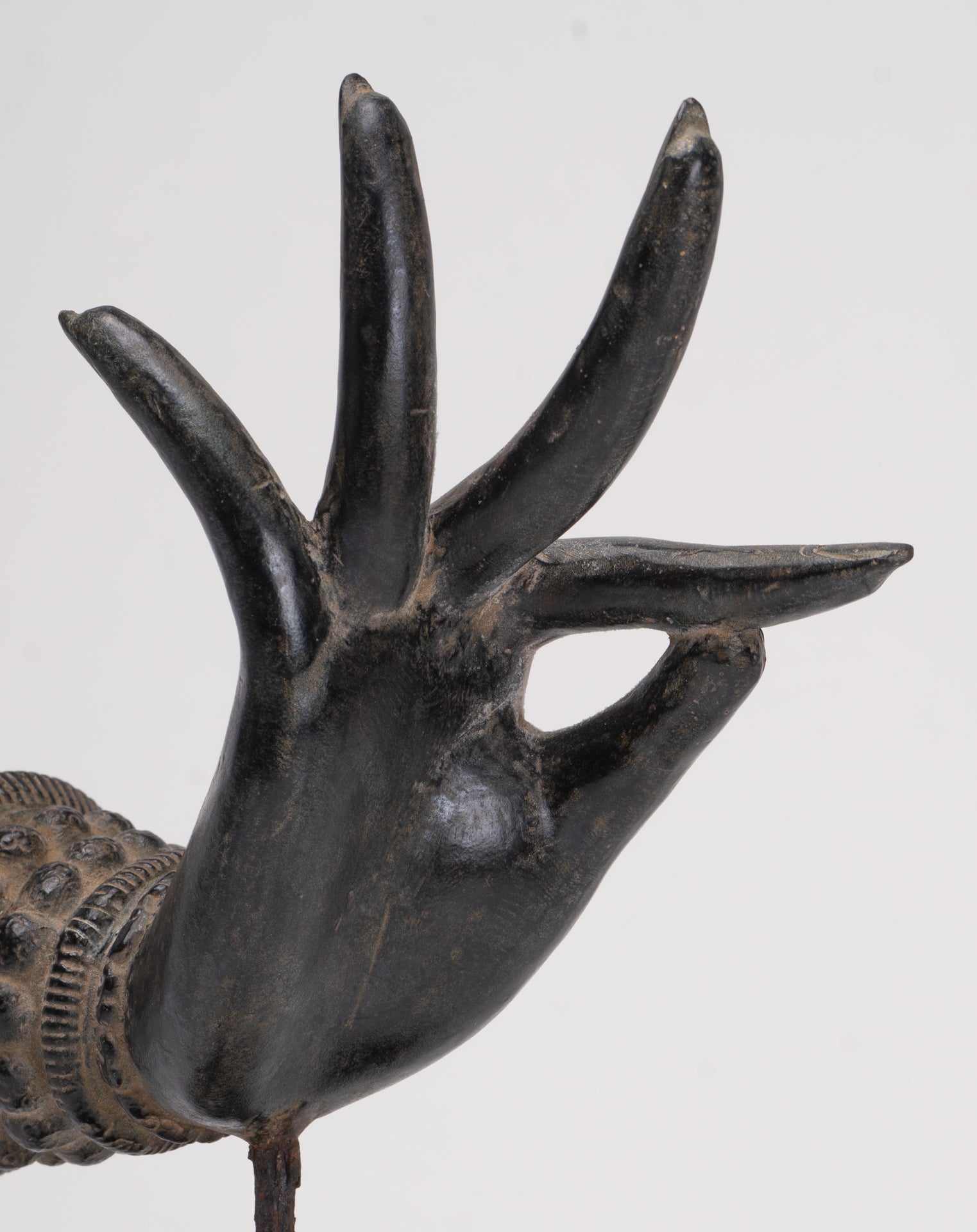 Mounted Antique Thai Style Southeast Asia Bronze Thai Teaching Hand - 24cm/10"