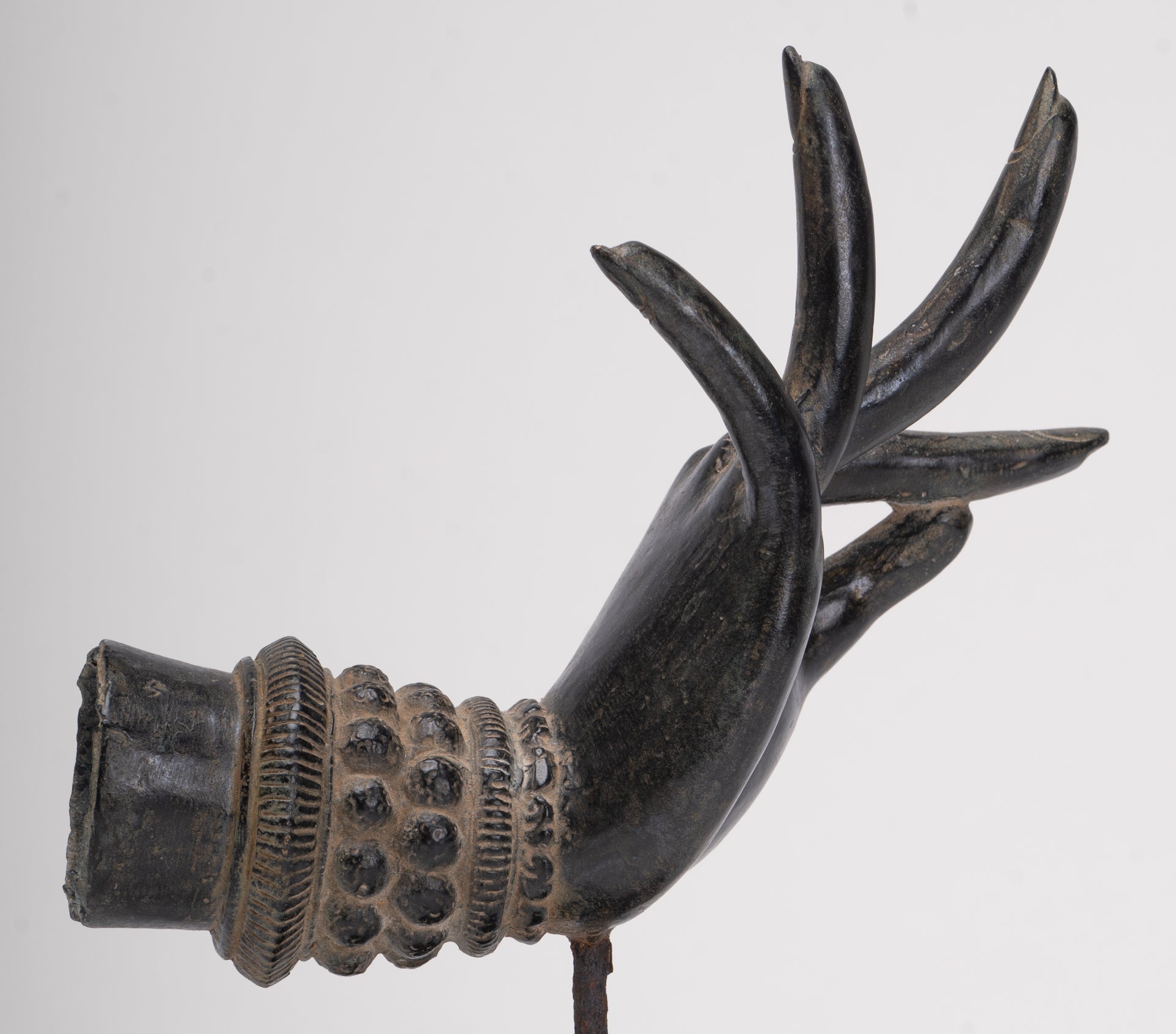 Mounted Antique Thai Style Southeast Asia Bronze Thai Teaching Hand - 24cm/10"